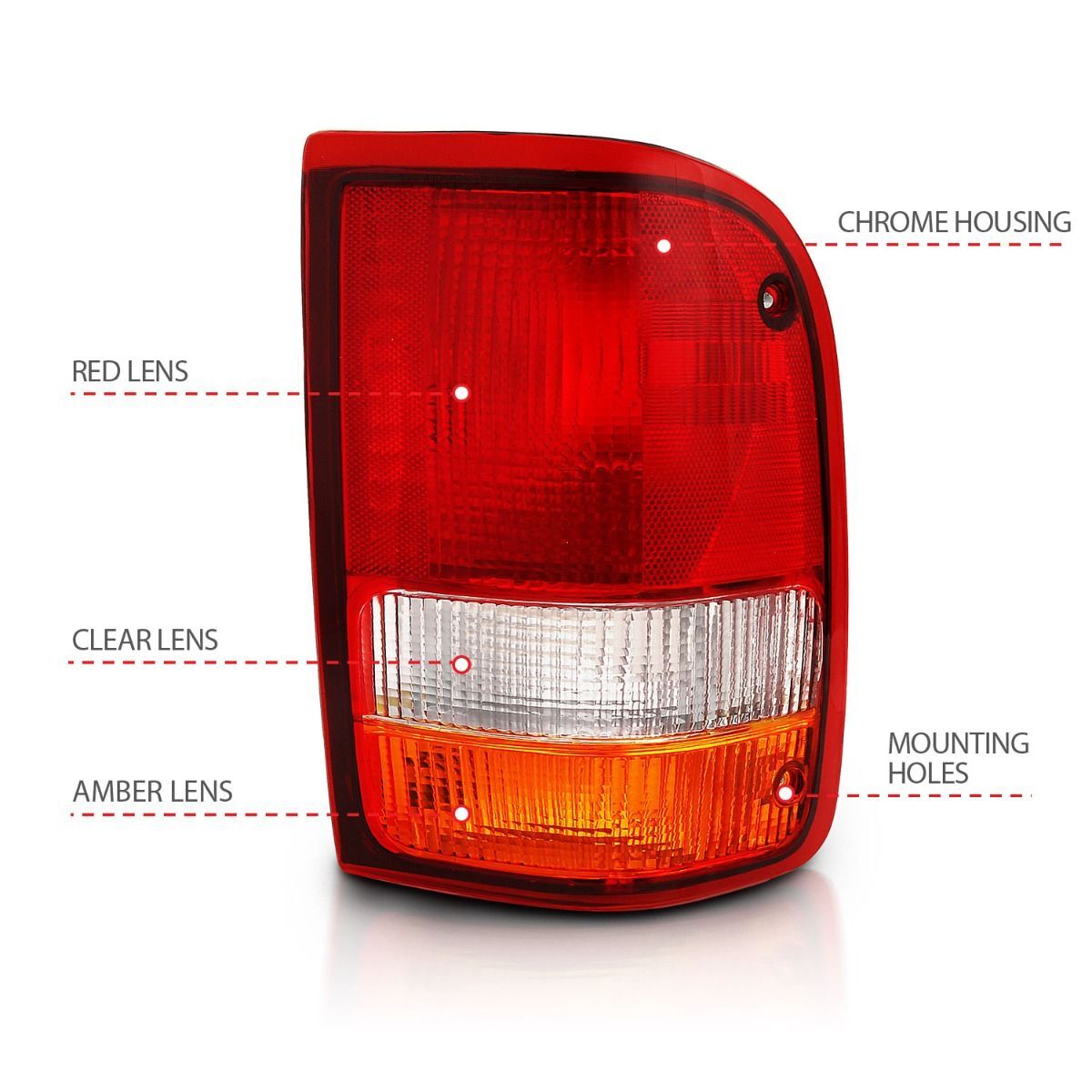 1993-1997 Ford Ranger Anzo Tail Light Red/Cear (Oe)