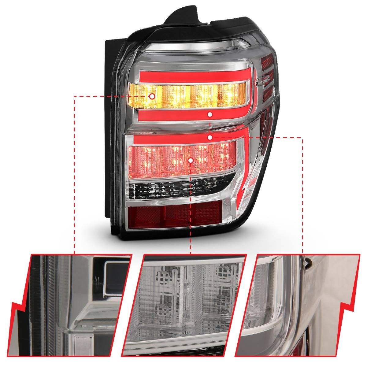 2014-2023 Toyota 4Runner Anzo T.L Chrome Housing Clear Lens Red Light Bar W/Sequential