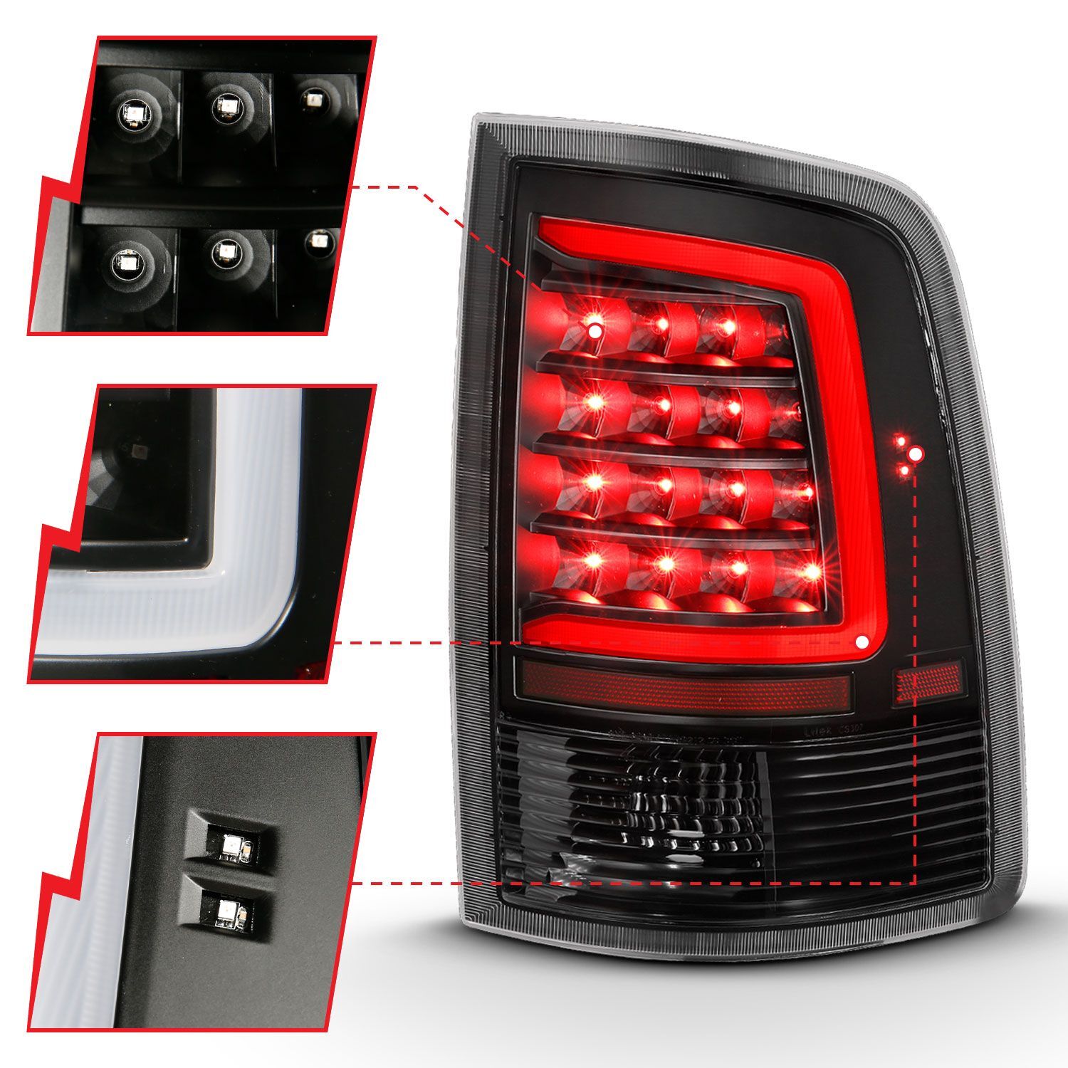 2009-2018 Dodge Ram 1500/2500/3500 Anzo LED Taillight Plank Style Black W/Clear Lens