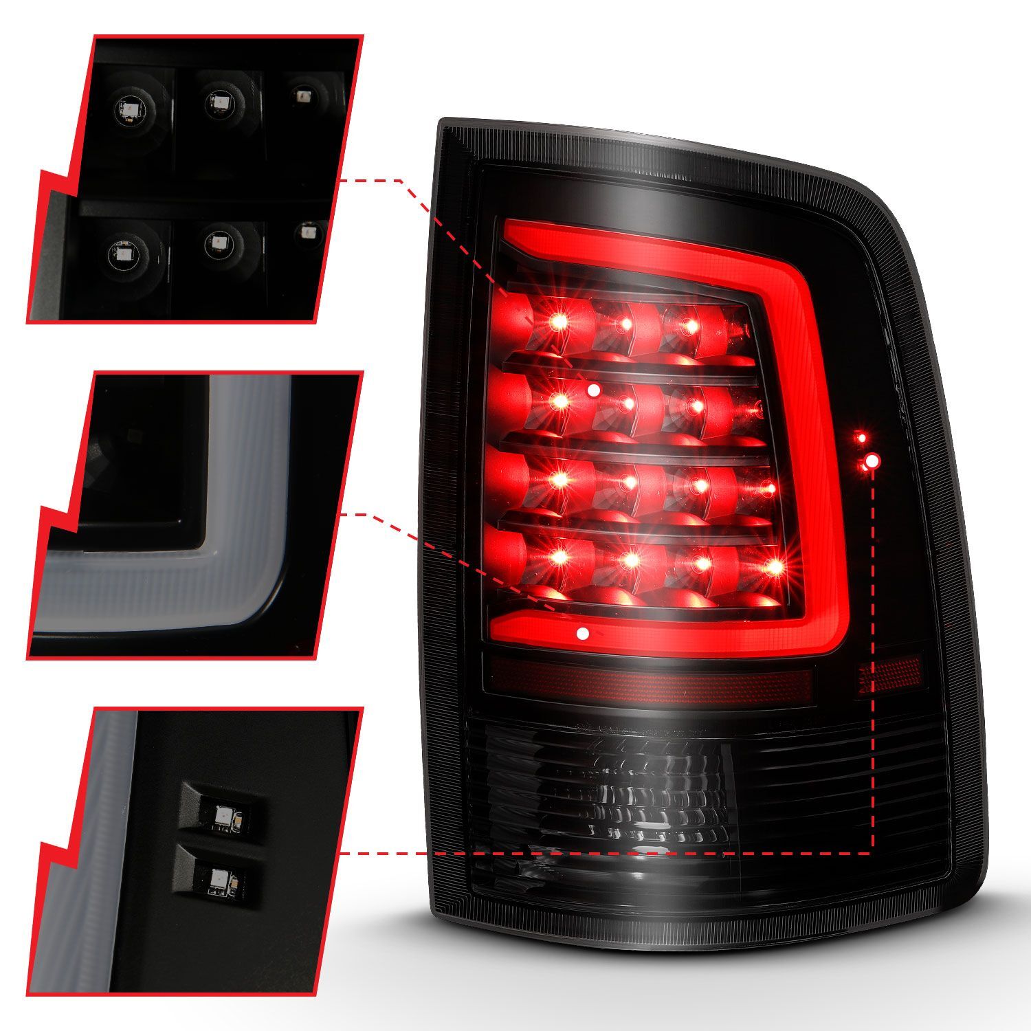 2009-2018 Dodge Ram 1500/2500/3500 Anzo LED Taillight Plank Style Black W/Smoke Lens