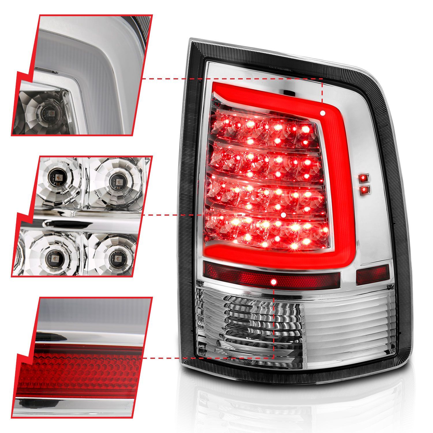 2009-2018 Dodge Ram 1500/2500/3500 Anzo LED Taillight Plank Style Chrome W/Clear Lens