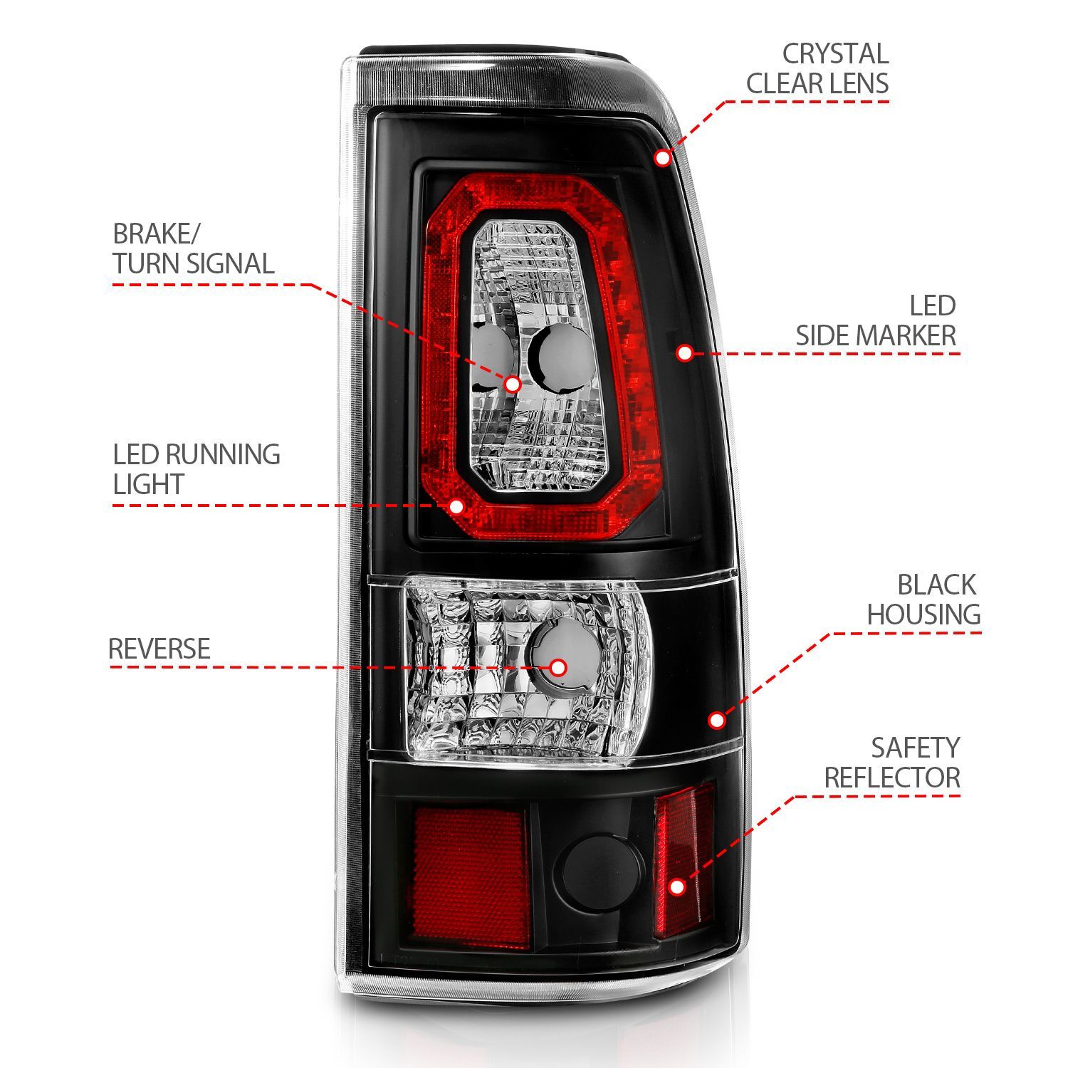 1999-2006 GMC Silverado 1500/2500/3500 Anzo LED Tail Lights Black W/Clear Lens