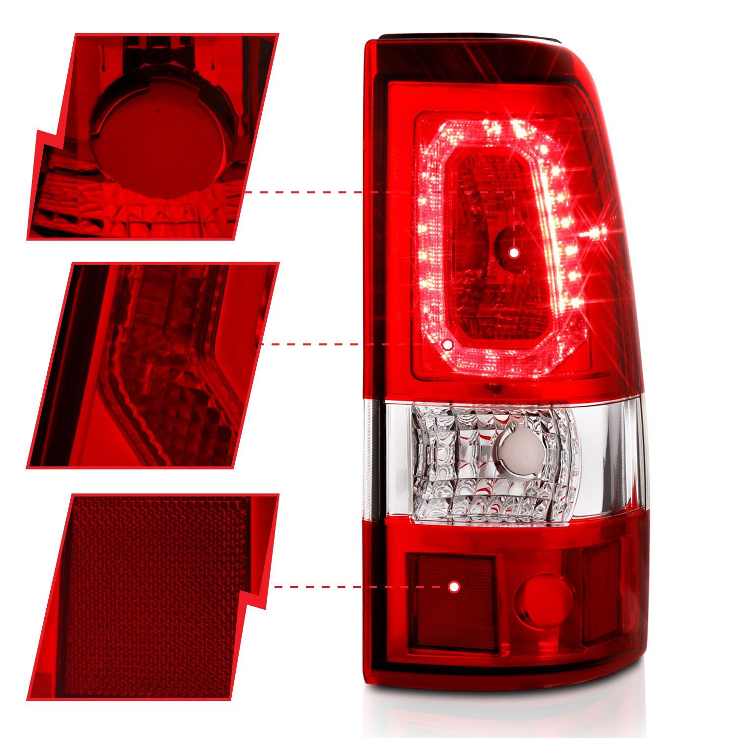 1999-2006 GMC Silverado 1500/2500/3500 Anzo LED Tail Lights Chrome With Red/Clear Lens