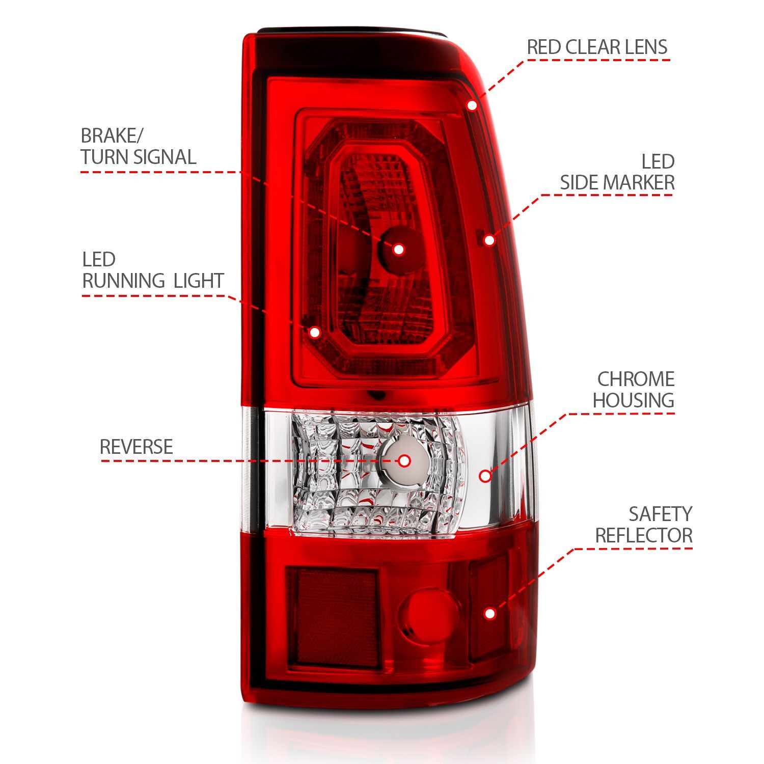 1999-2006 GMC Silverado 1500/2500/3500 Anzo LED Tail Lights Chrome With Red/Clear Lens