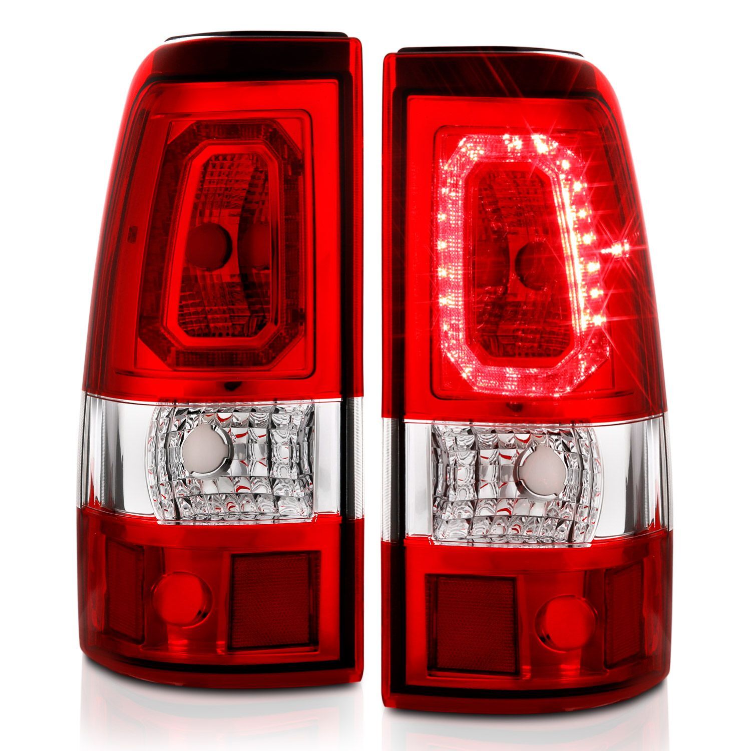 1999-2006 GMC Silverado 1500/2500/3500 Anzo LED Tail Lights Chrome With Red/Clear Lens - 311326