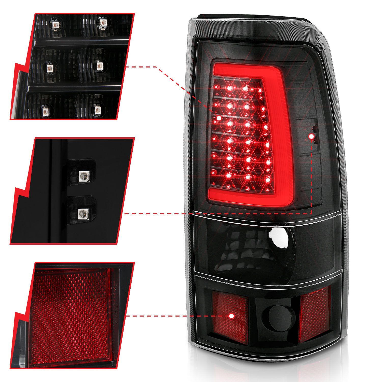 1999-2006 GMC Silverado 1500/2500/3500 Anzo LED Tail Lights Black W/Clear Lens
