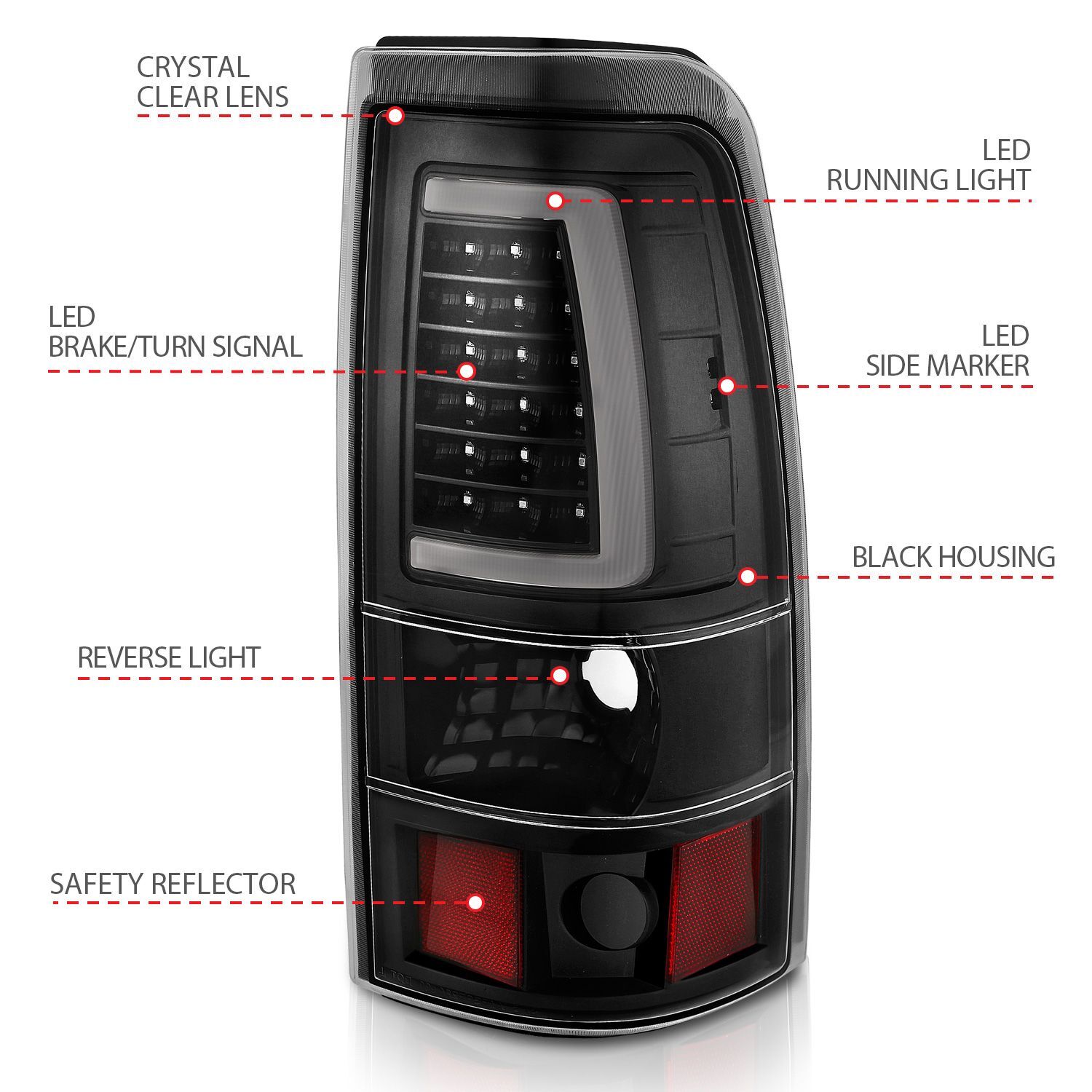 1999-2006 GMC Silverado 1500/2500/3500 Anzo LED Tail Lights Black W/Clear Lens