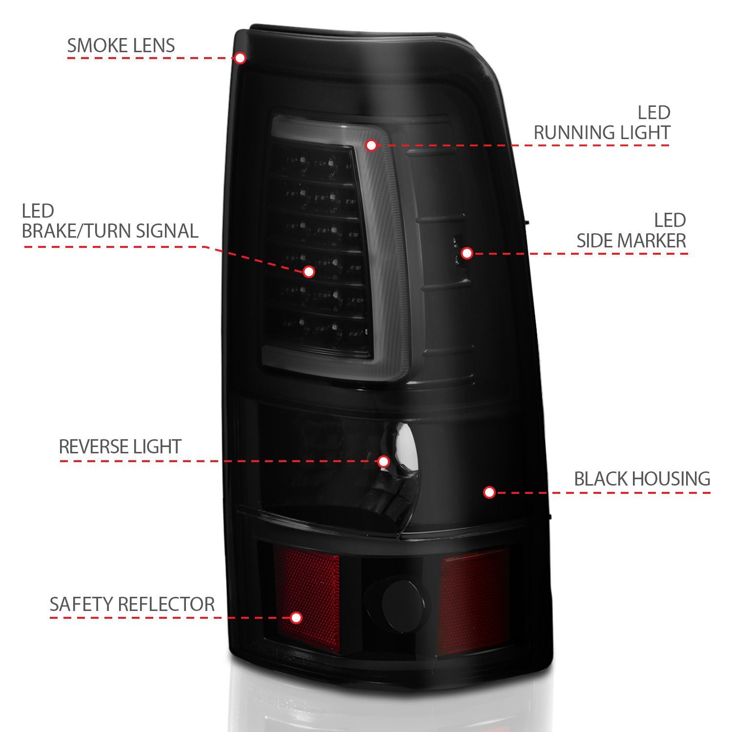1999-2006 GMC Silverado 1500/2500/3500 Anzo LED Tail Lights Black W/Smoke Lens