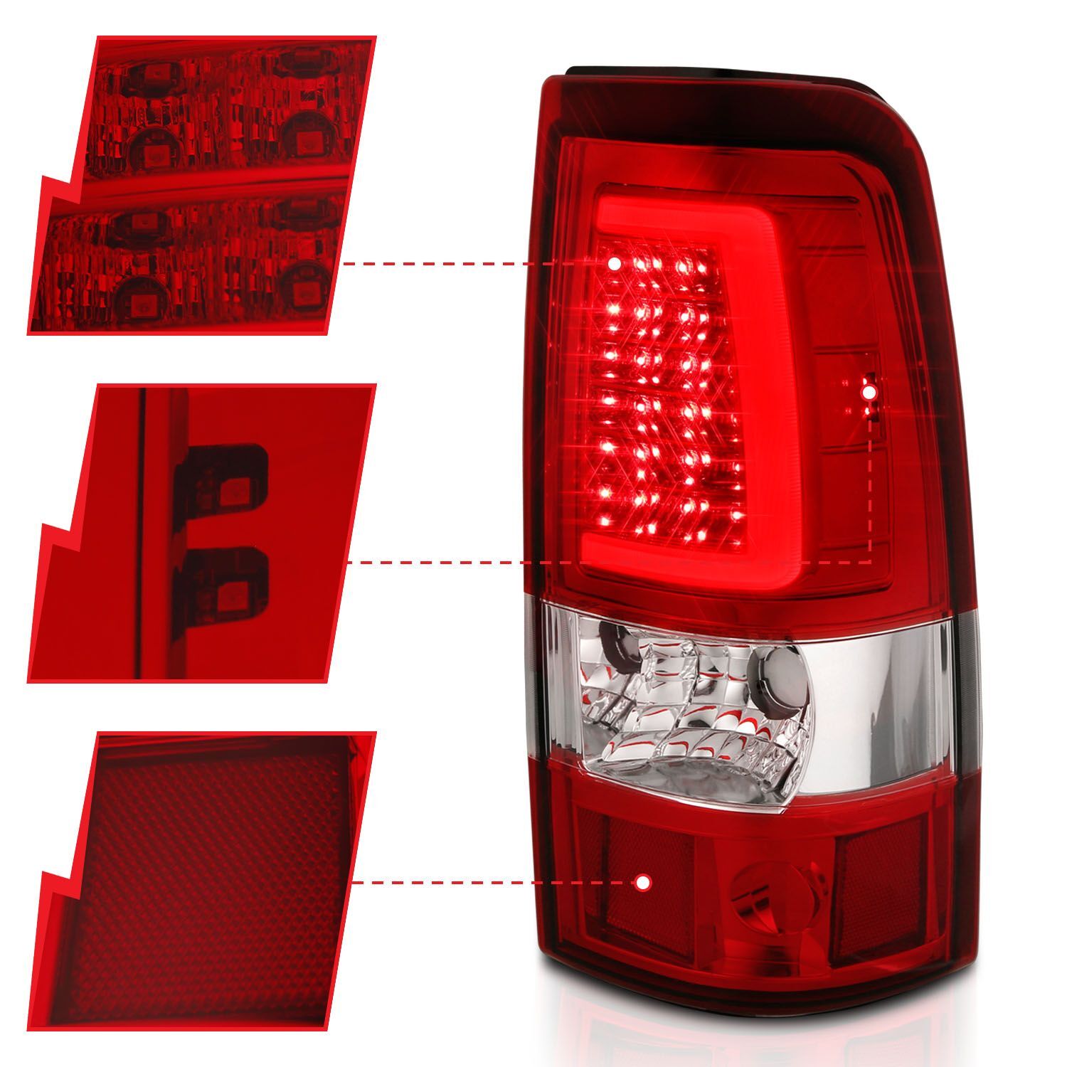 1999-2006 GMC Silverado 1500/2500/3500 Anzo LED Tail Lights Chrome With Red/Clear Lens