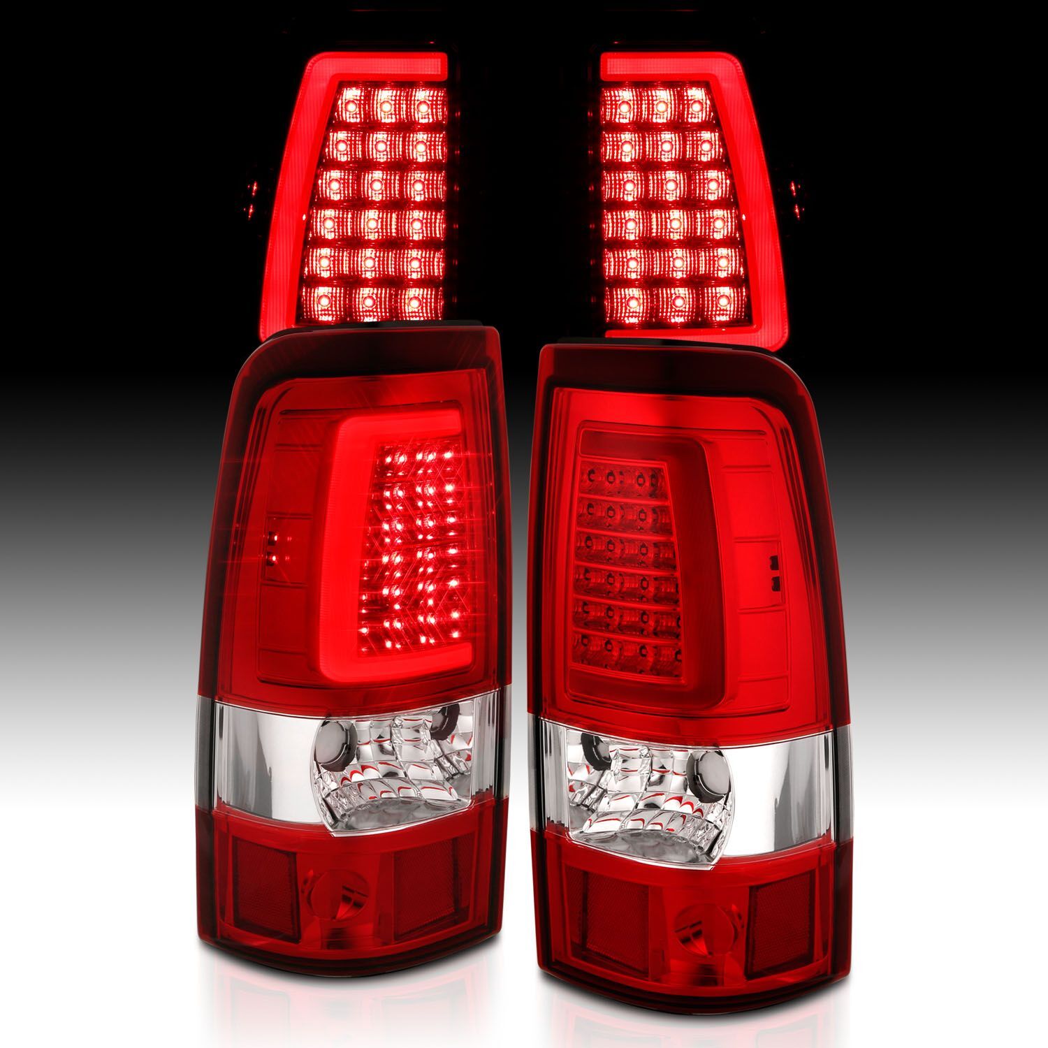 1999-2006 GMC Silverado 1500/2500/3500 Anzo LED Tail Lights Chrome With Red/Clear Lens