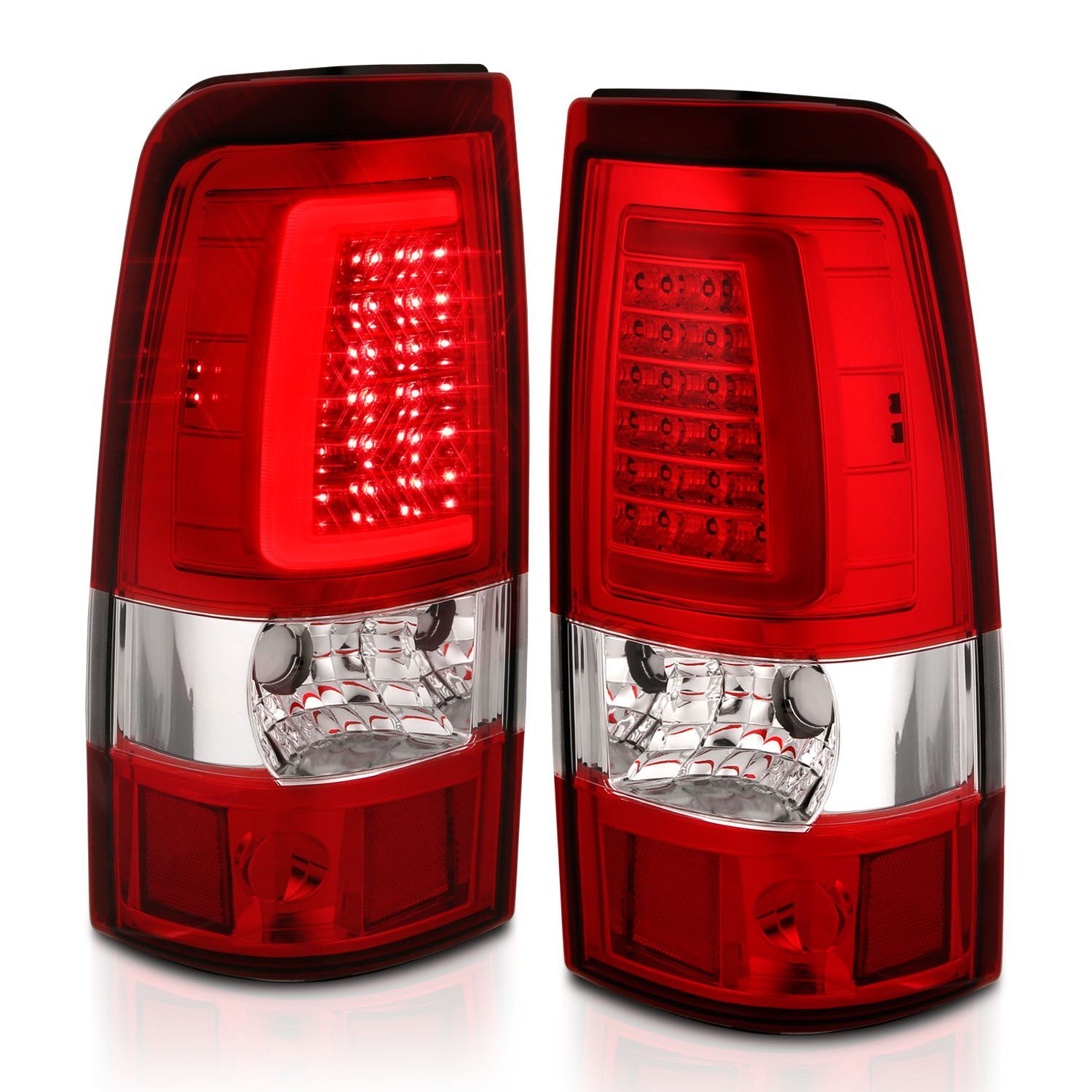 1999-2006 GMC Silverado 1500/2500/3500 Anzo LED Tail Lights Chrome With Red/Clear Lens - 311332