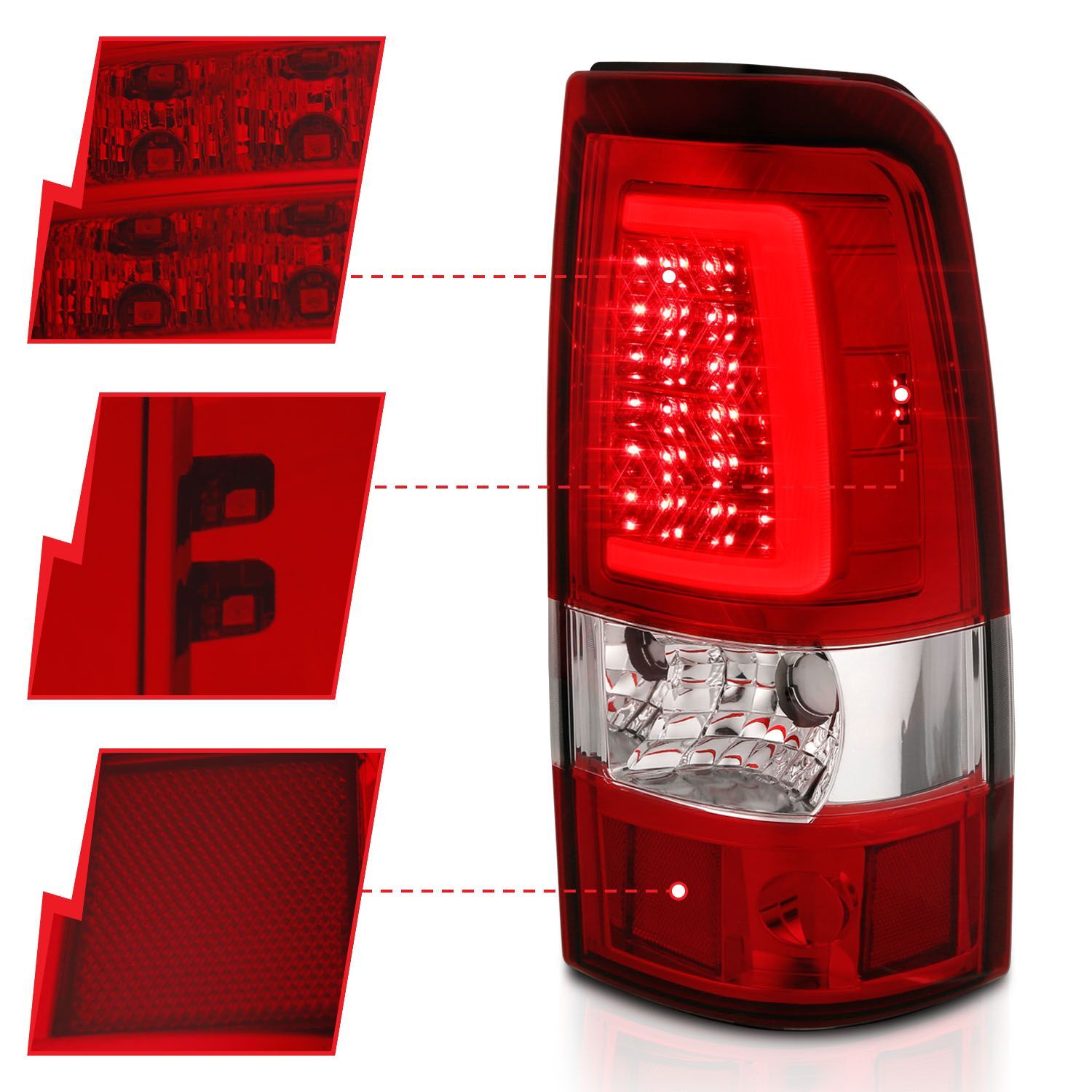 2003-2006 Chevrolet Silverado 1500/2500/3500 Anzo LED Tail Lights Chrome With Red/Clear Lens