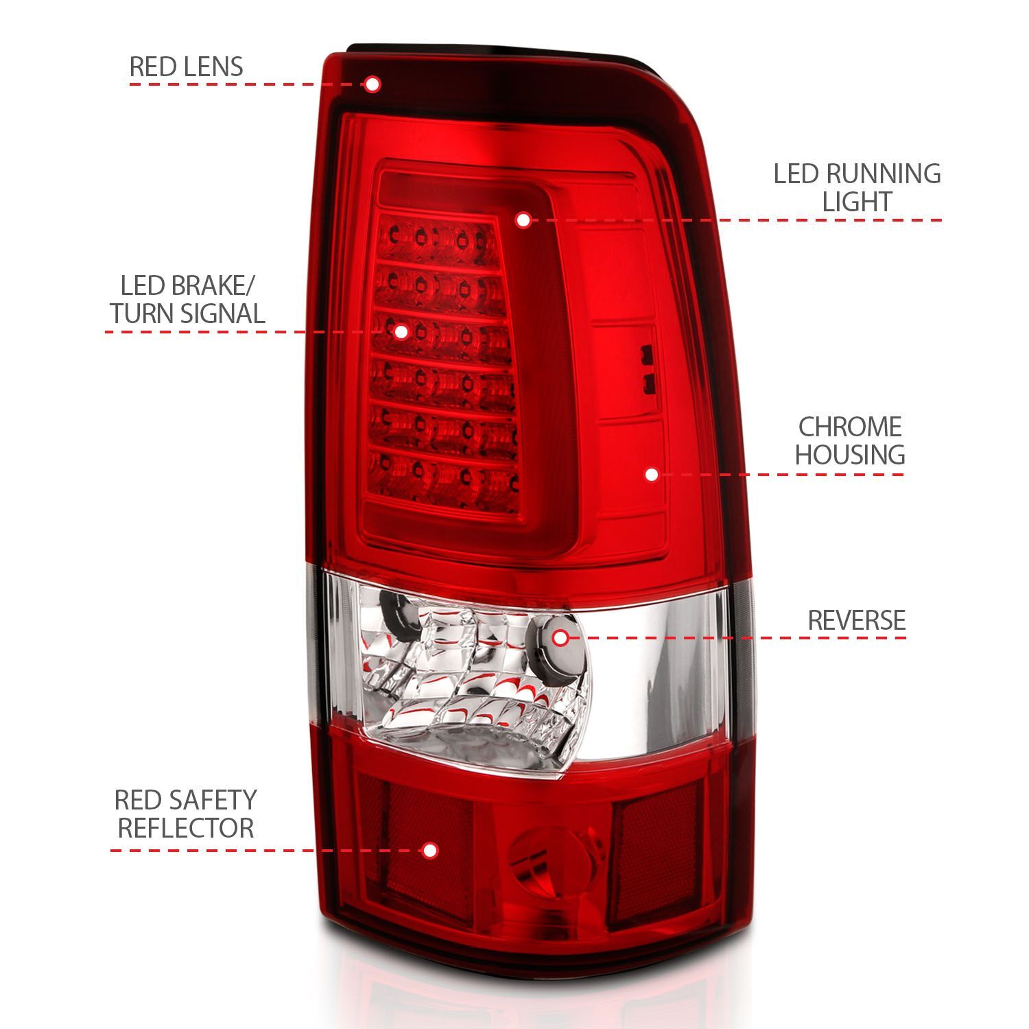 2003-2006 Chevrolet Silverado 1500/2500/3500 Anzo LED Tail Lights Chrome With Red/Clear Lens
