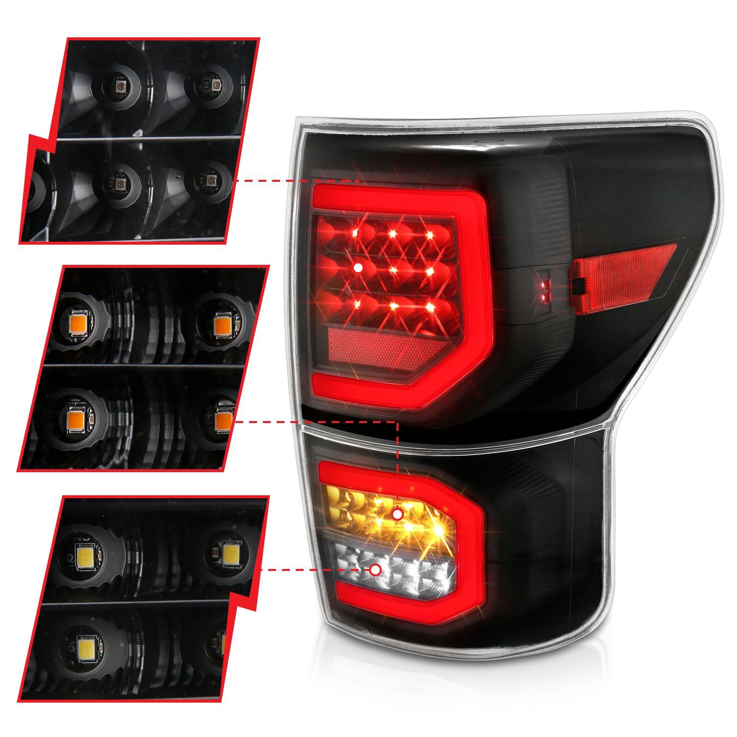 2007-2013 Toyota Tundra Anzo LED Tail Lights Black W/Clear Lens