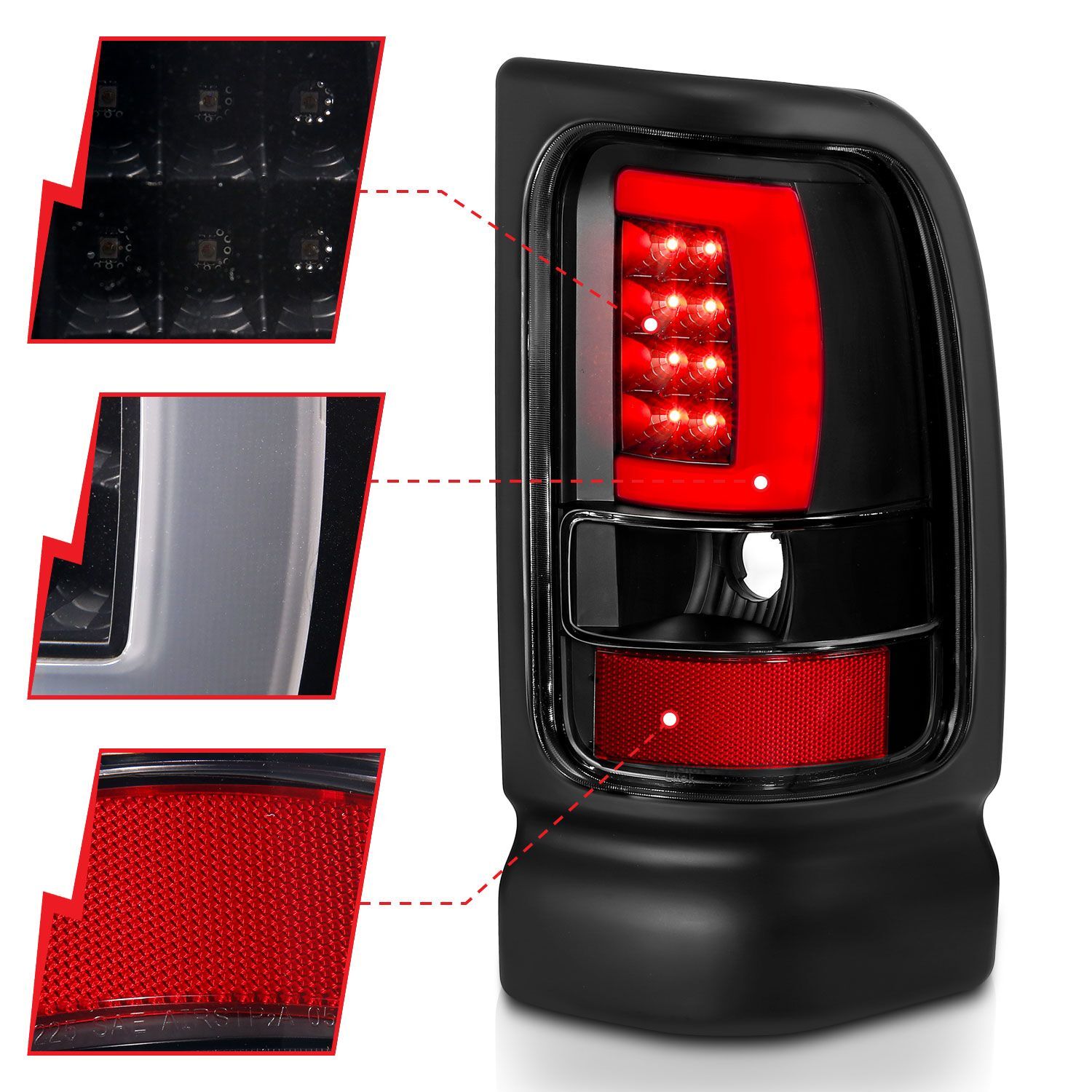 1994-2002 Dodge Ram 1500/2500/3500 Anzo LED Tail Lights Black W/Clear Lens