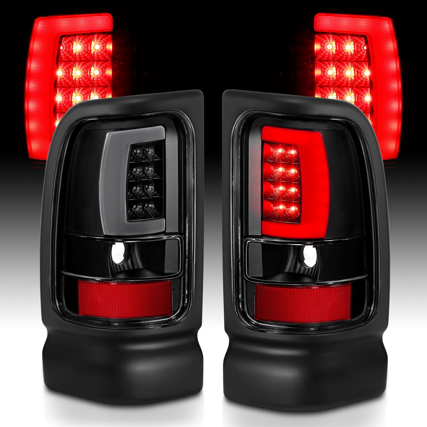 1994-2002 Dodge Ram 1500/2500/3500 Anzo LED Tail Lights Black W/Clear Lens