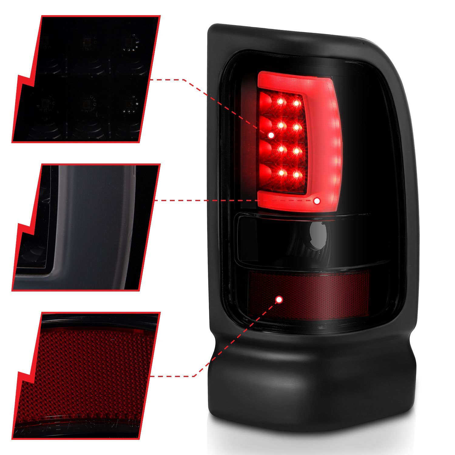 1994-2002 Dodge Ram 1500/2500/3500 Anzo LED Tail Lights Black W/Smoke Lens