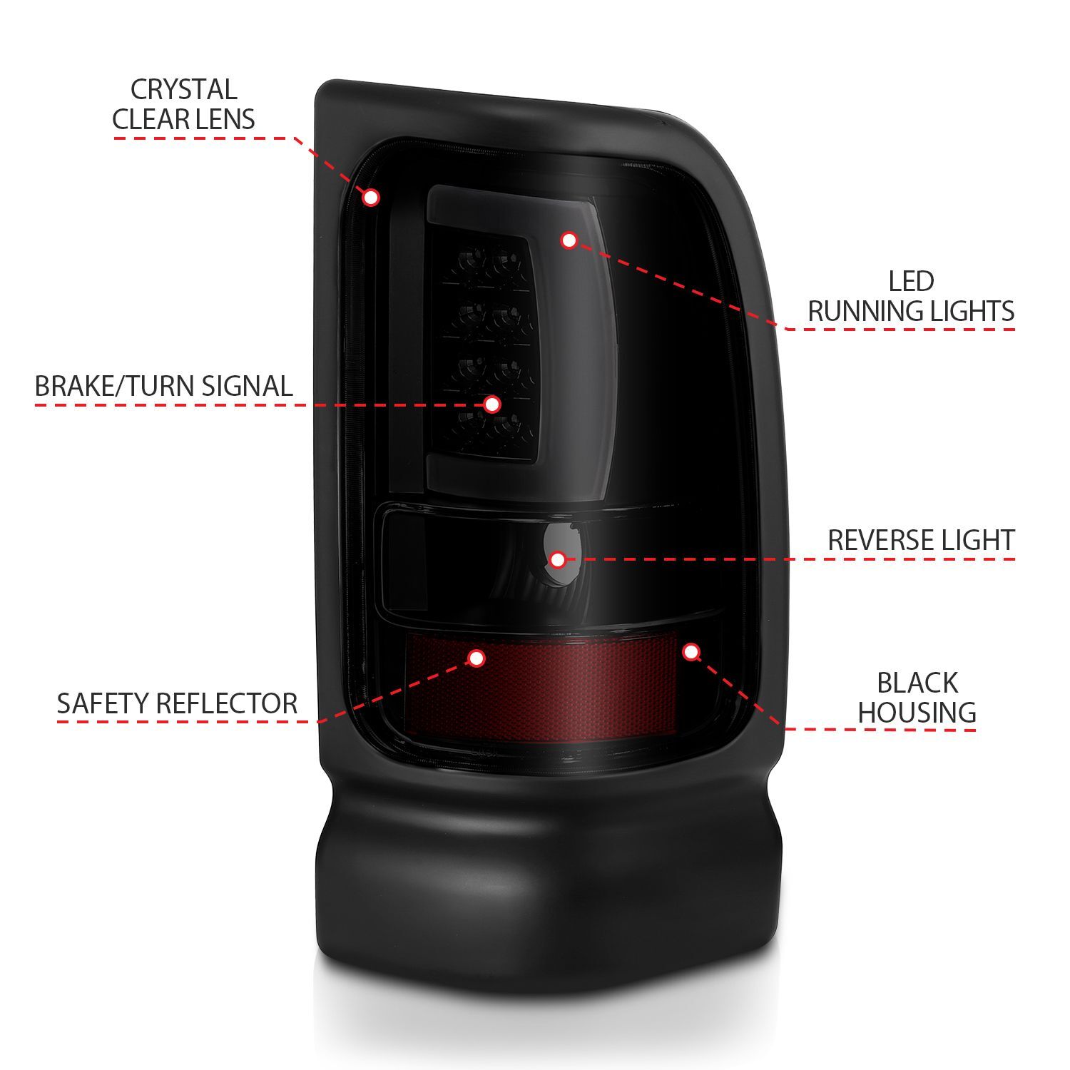 1994-2002 Dodge Ram 1500/2500/3500 Anzo LED Tail Lights Black W/Smoke Lens
