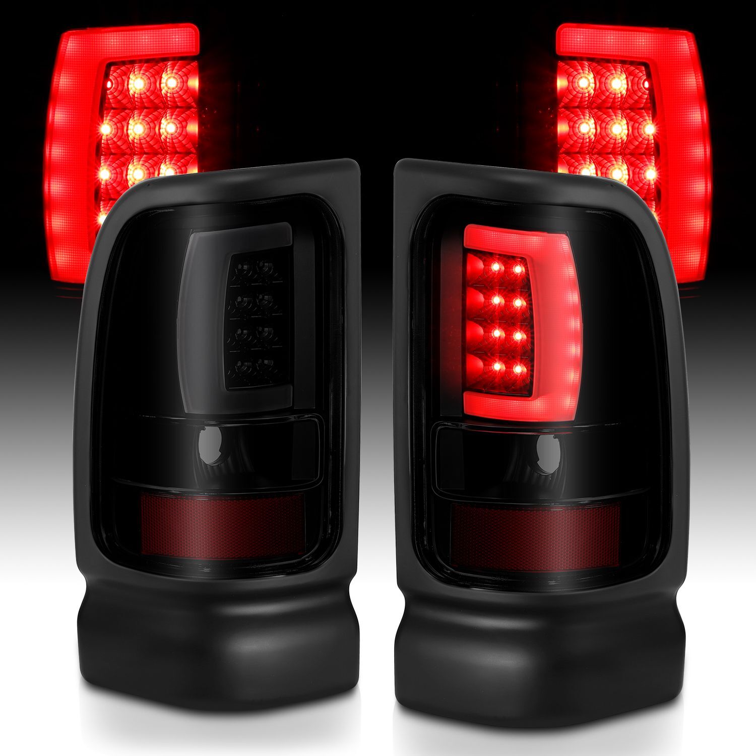 1994-2002 Dodge Ram 1500/2500/3500 Anzo LED Tail Lights Black W/Smoke Lens