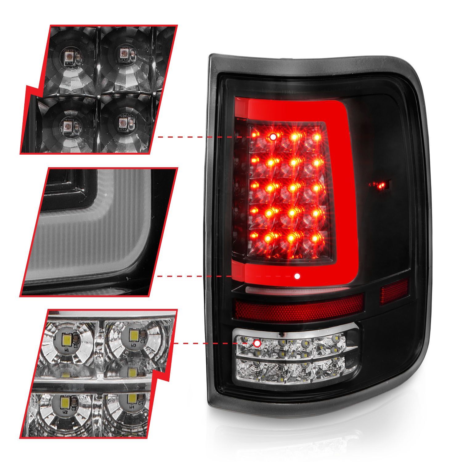 2004-2008 Ford F-150 Anzo LED Tail Lights W/ Light Bar Black Housing Clear Lens