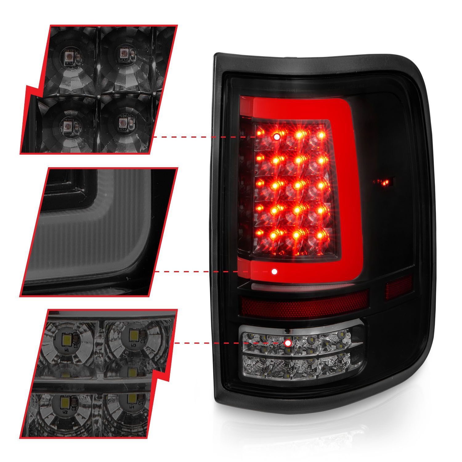 2004-2008 Ford F-150 Anzo LED Tail Lights W/ Light Bar Black Housing Smoke Lens