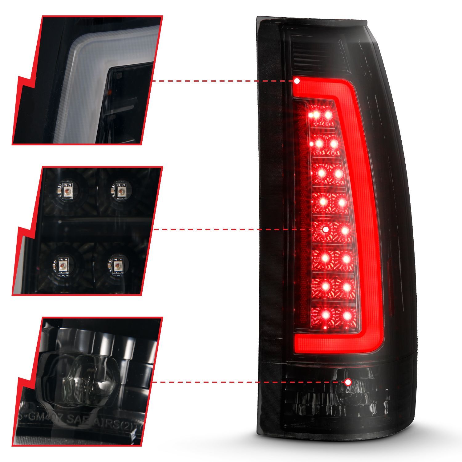1988-1999 GMC Escalade Anzo LED Tail Lights Black Housing Smoke Lens