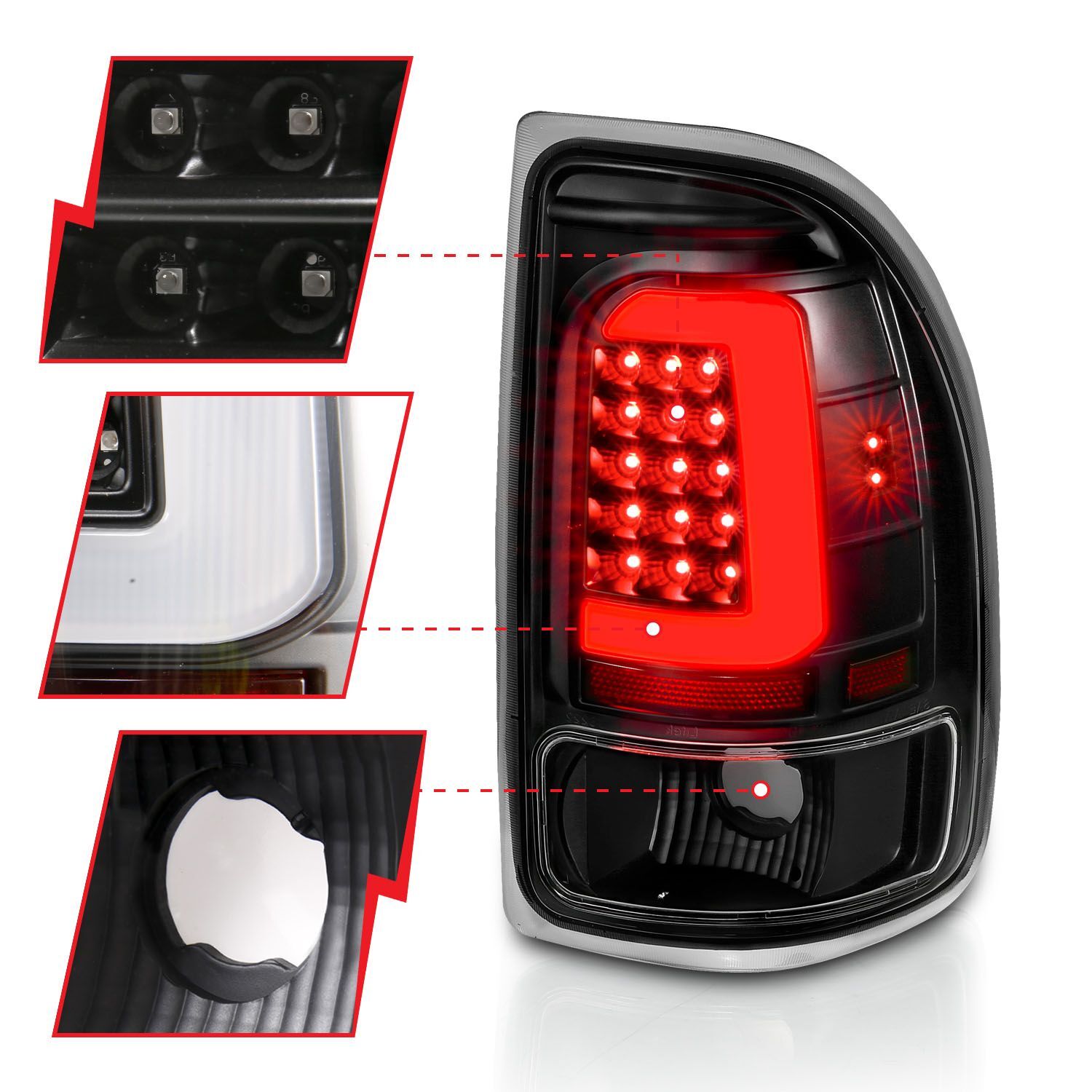 1997-2004 Dodge Dakota Anzo LED Tail Lights Black Housing Clear Lens