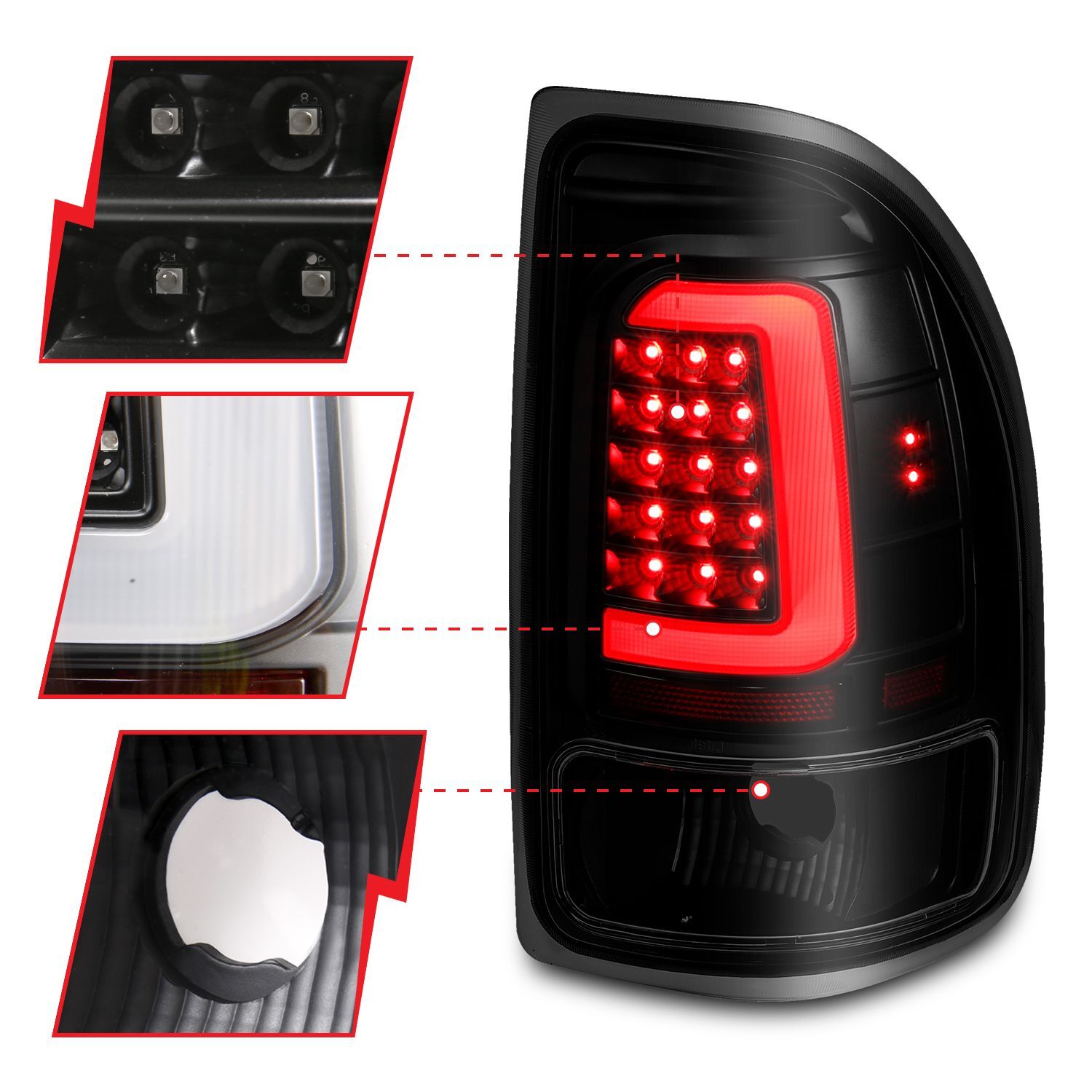 1997-2004 Dodge Dakota Anzo LED Tail Lights Black Housing Smoke Lens