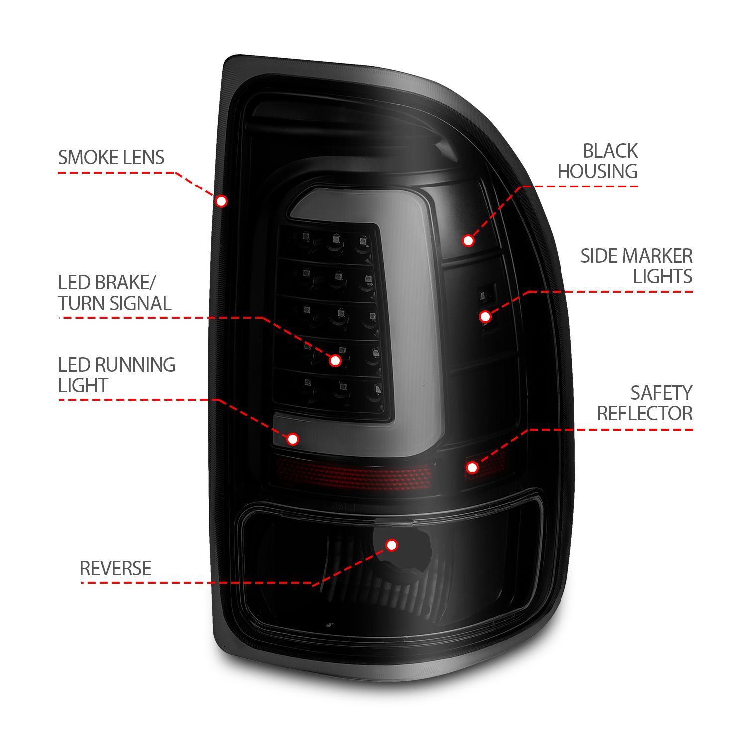 1997-2004 Dodge Dakota Anzo LED Tail Lights Black Housing Smoke Lens