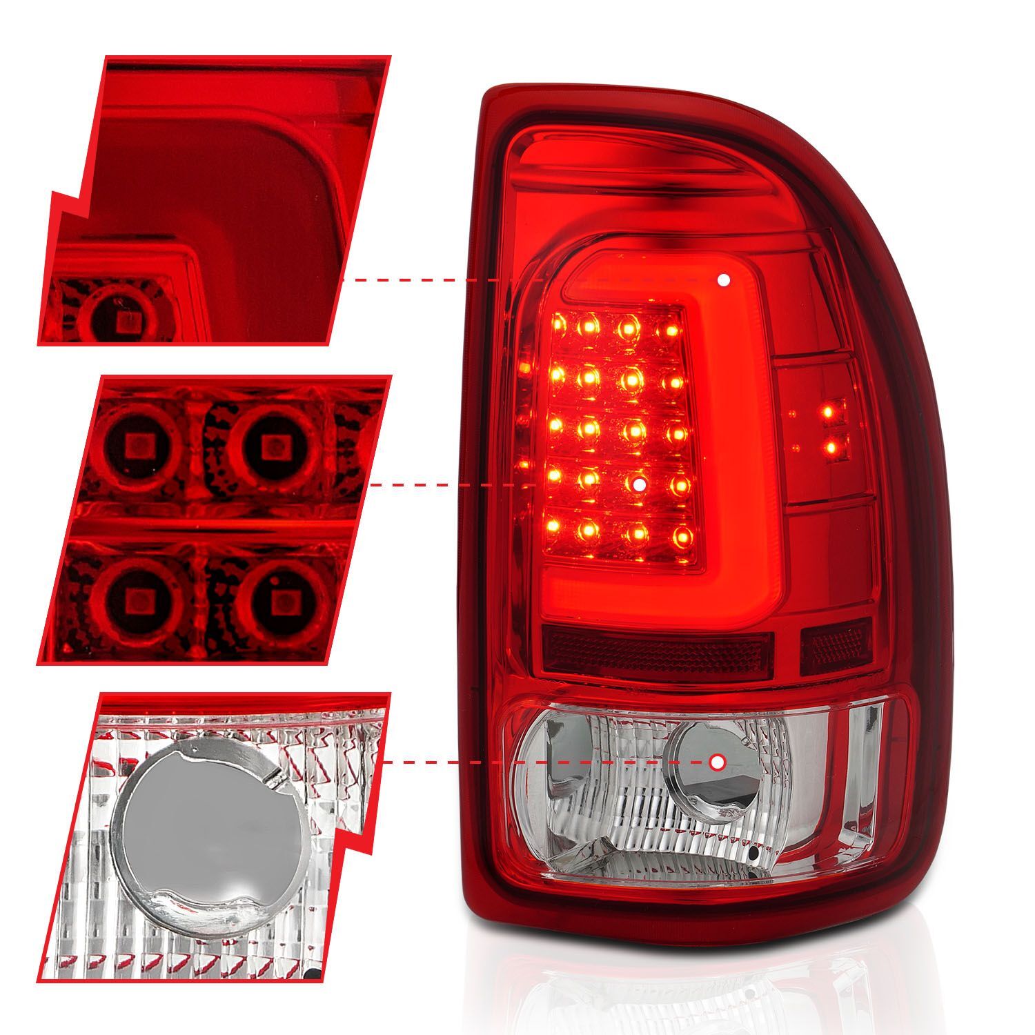 1997-2004 Dodge Dakota Anzo LED Tail Lights Chrome Housing Red Lens