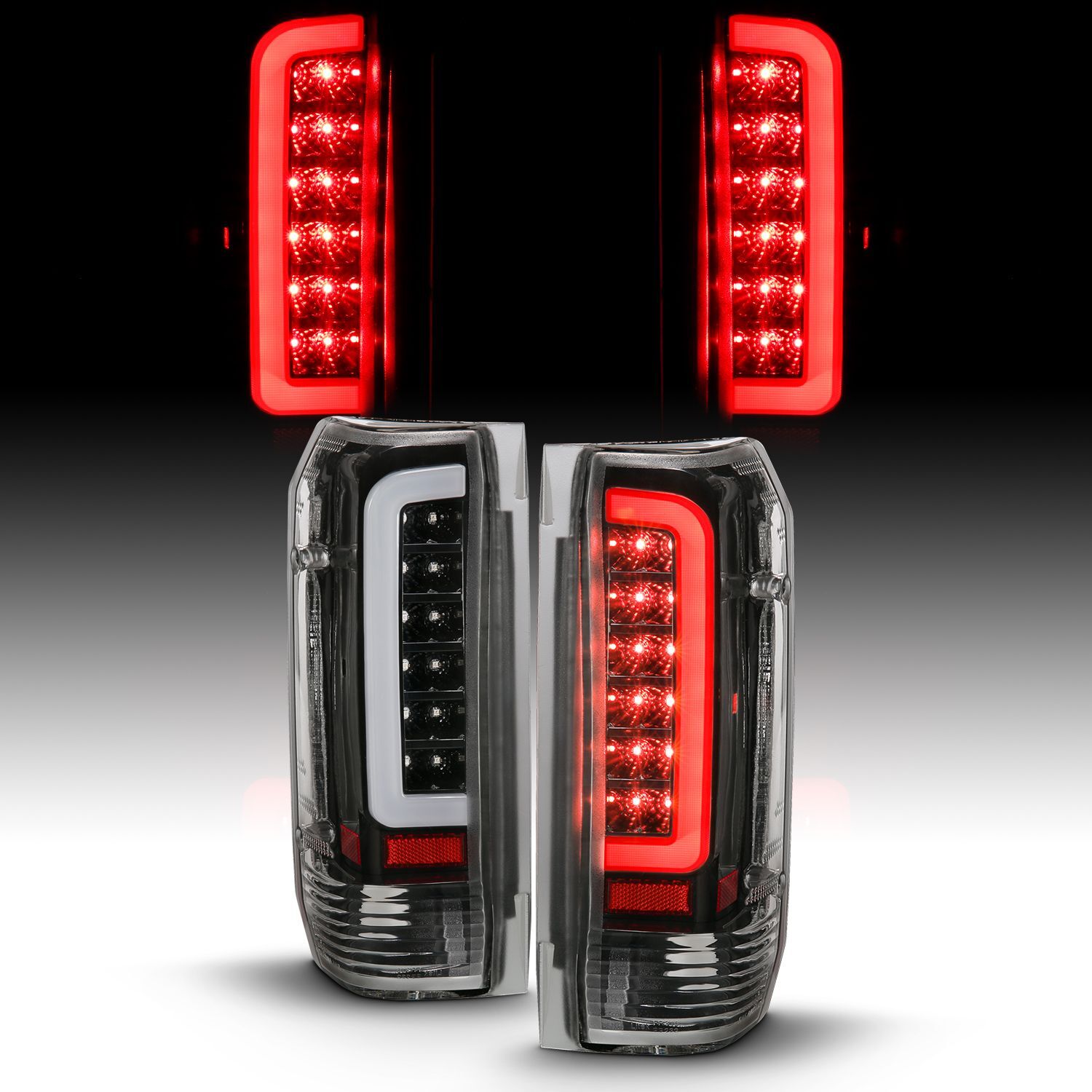 1987-1998 Ford Bronco/F-150/F-250/F-350/F-450 Super Duty Anzo LED Tail Lights Black Housing Clear Lens