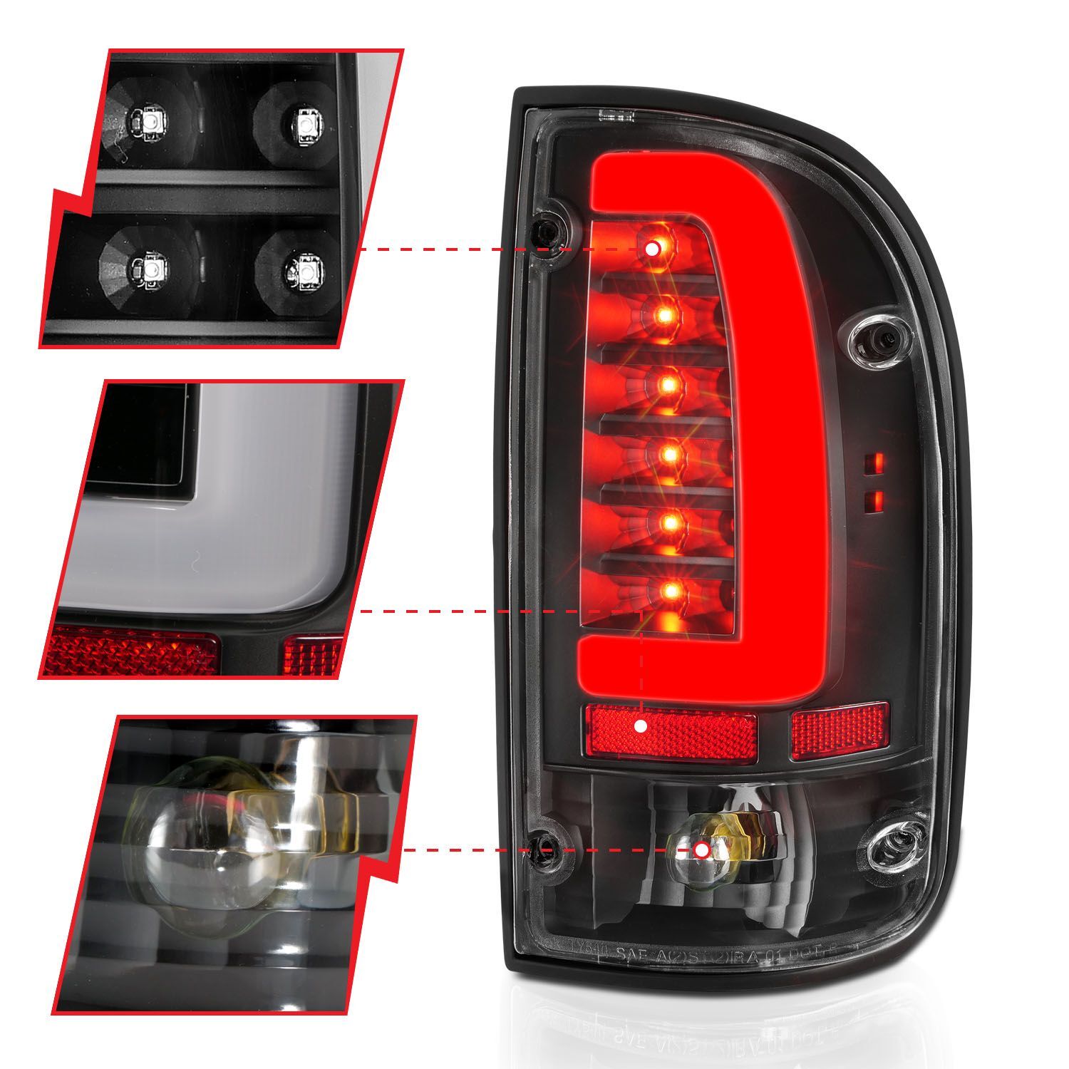 1995-2000 Toyota Tacoma Anzo LED Tail Lights Black Housing Clear Lens