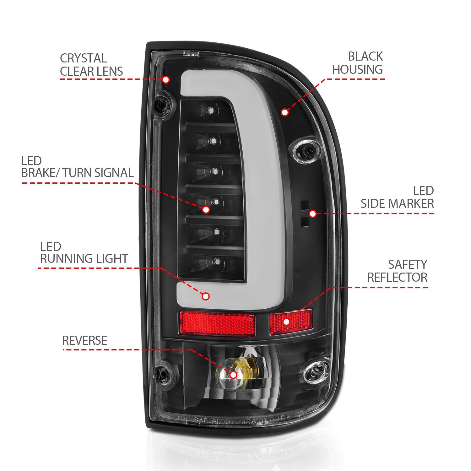 1995-2000 Toyota Tacoma Anzo LED Tail Lights Black Housing Clear Lens