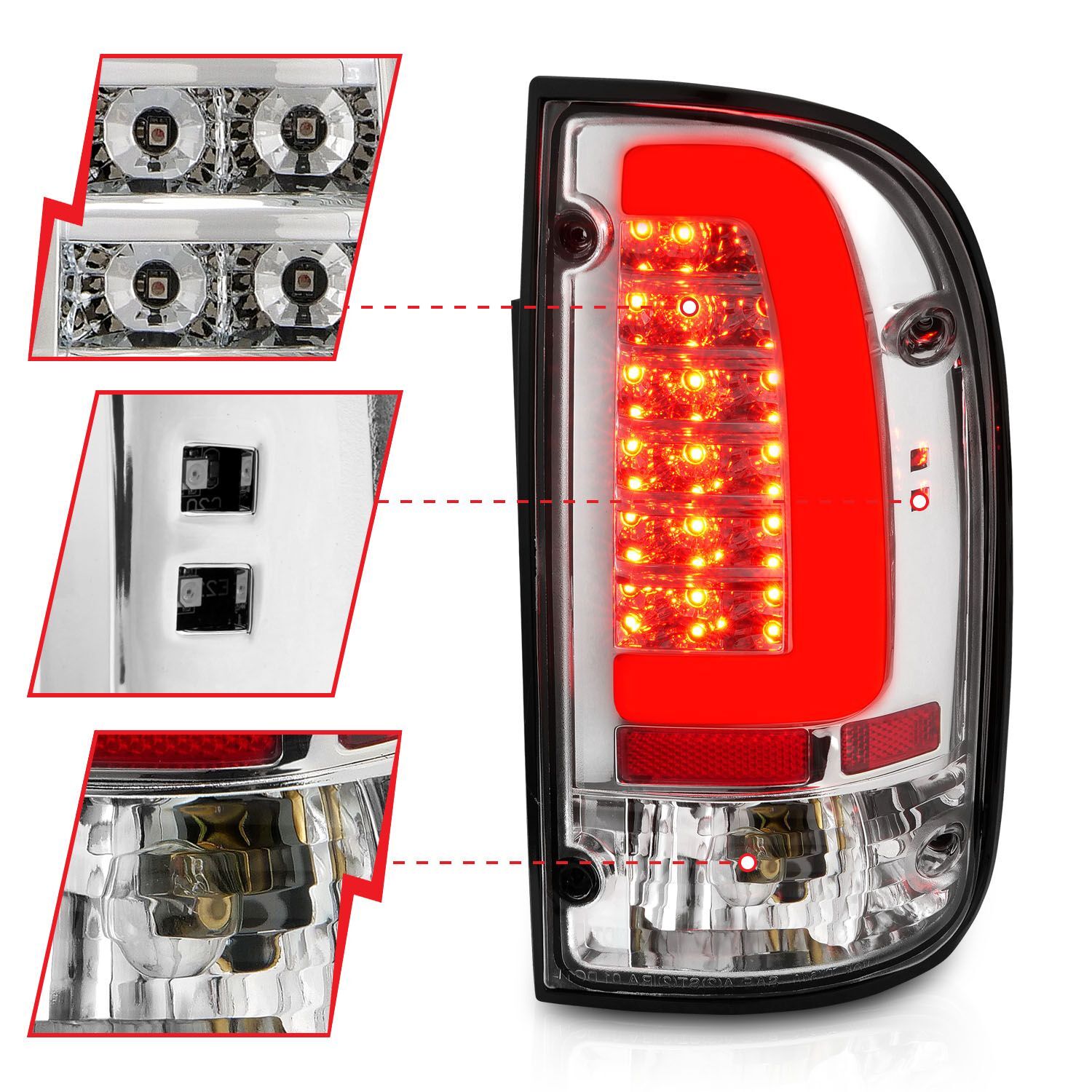 1995-2000 Toyota Tacoma Anzo LED Tail Lights Chrome Housing Clear Lens