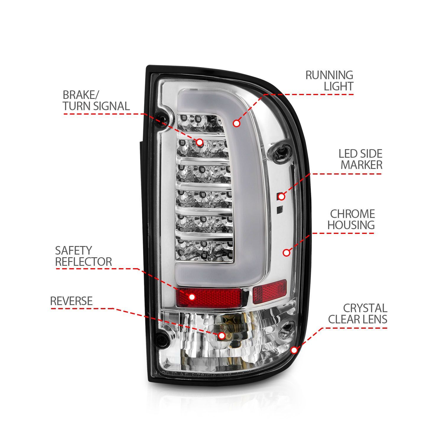 1995-2000 Toyota Tacoma Anzo LED Tail Lights Chrome Housing Clear Lens