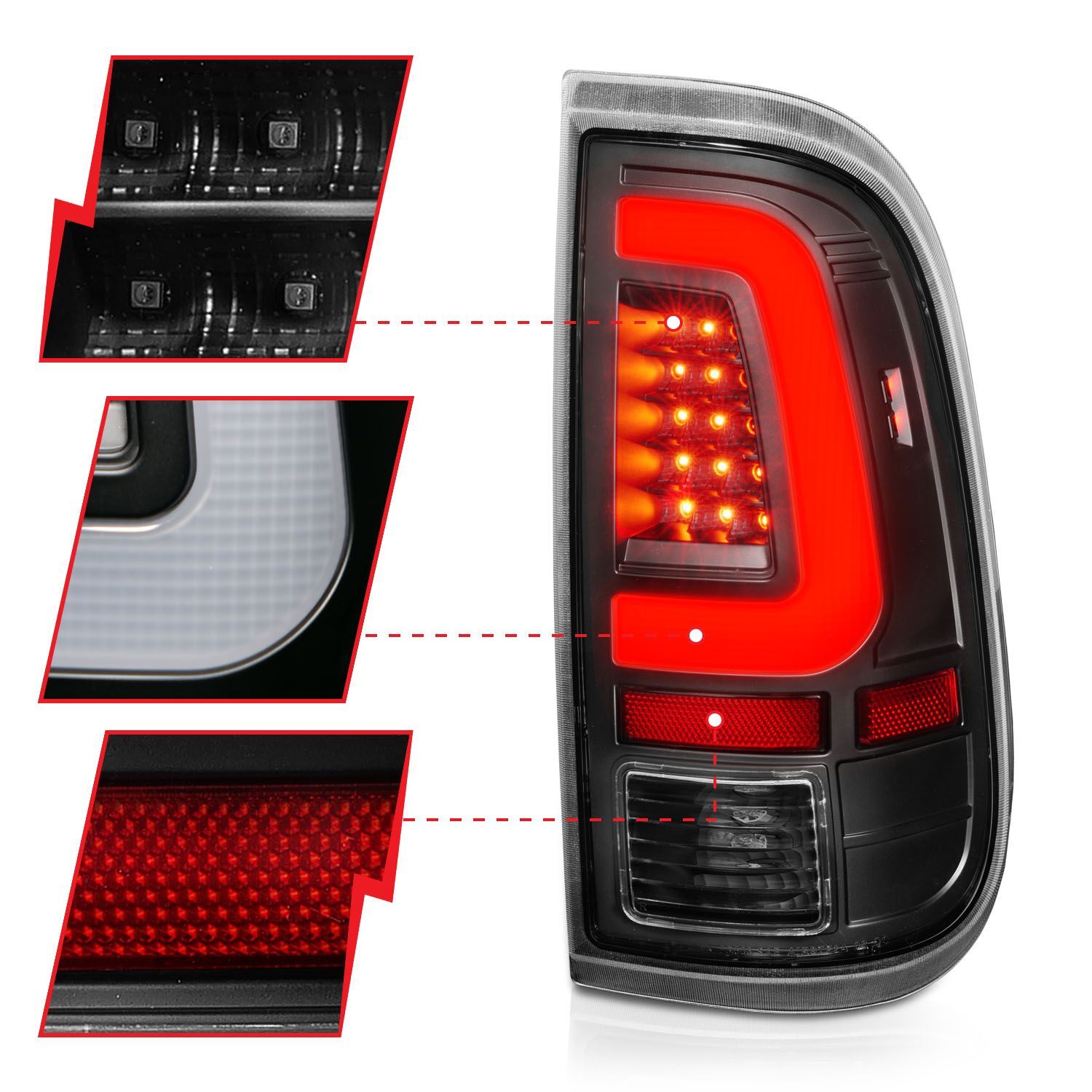 2008-2016 Ford F-250/F-350/F-450/F-550 Super Duty Anzo LED Tail Lights Black Housing Clear Lens