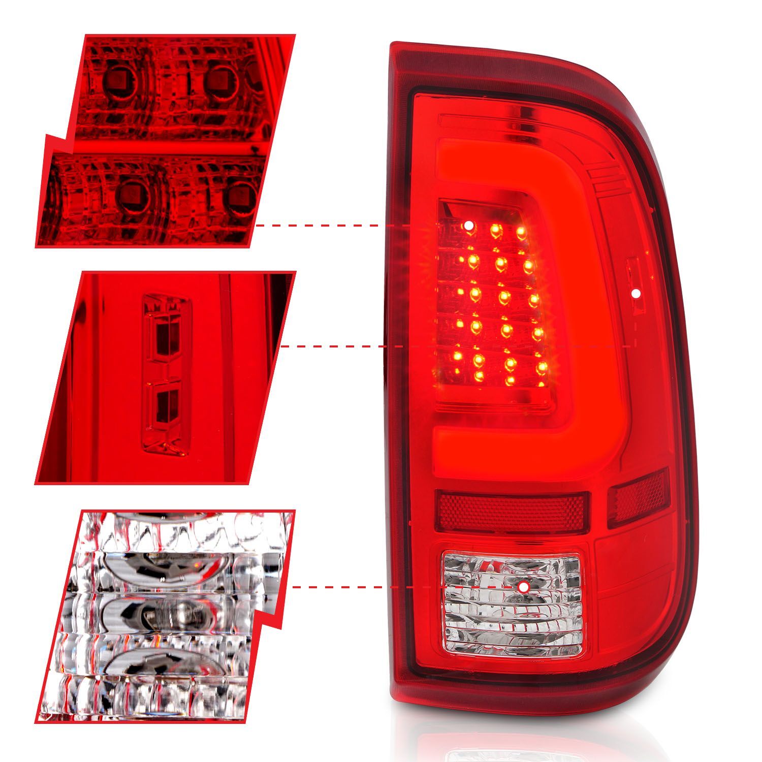 2008-2016 Ford F-250/F-350/F-450/F-550 Super Duty Anzo LED Tail Lights Chrome Housing Red/Clear Lens