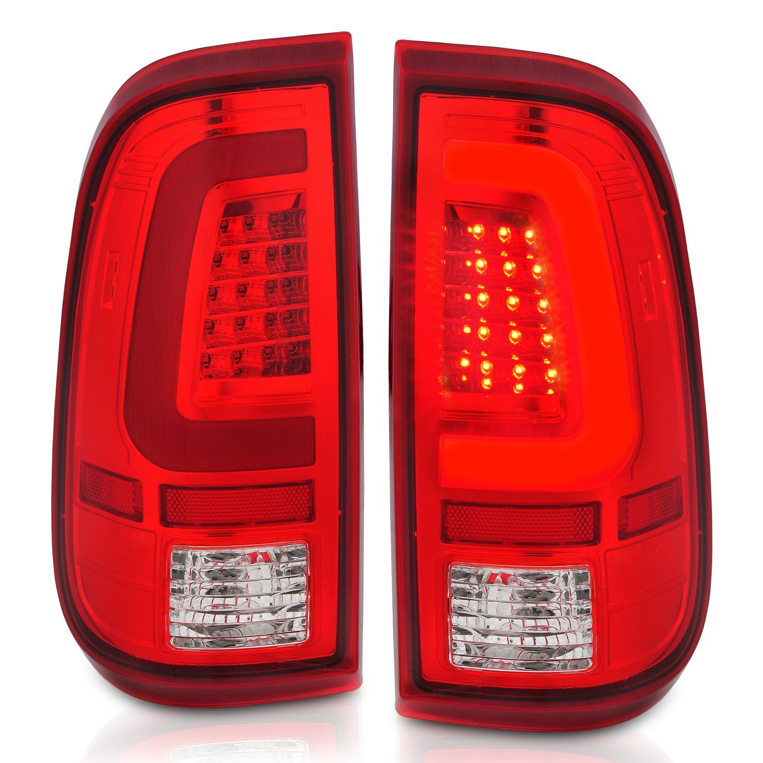 2008-2016 Ford F-250/F-350/F-450/F-550 Super Duty Anzo LED Tail Lights Chrome Housing Red/Clear Lens - 311358