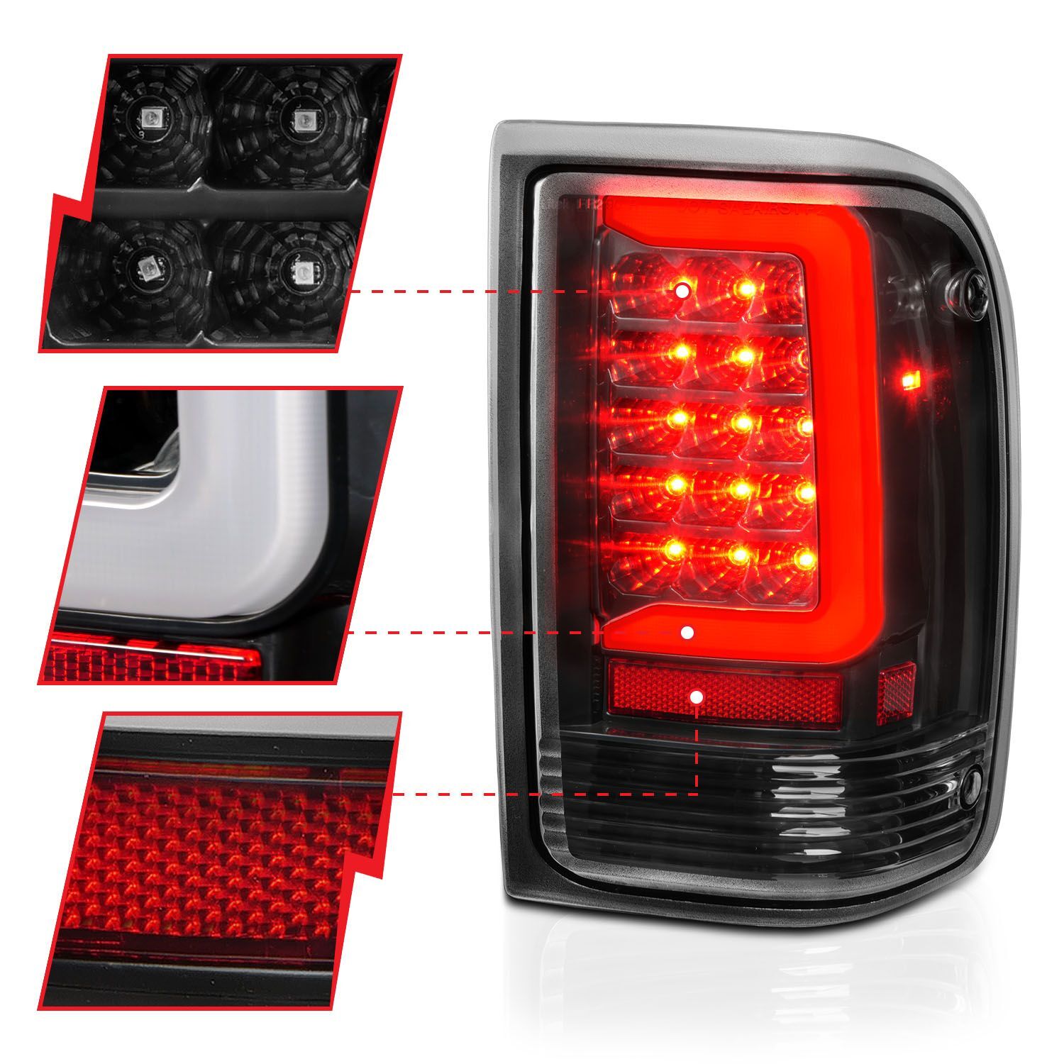 1993-1997 Ford Ranger Anzo LED Tail Light W/ Light Bar Black Housing Clear Lens