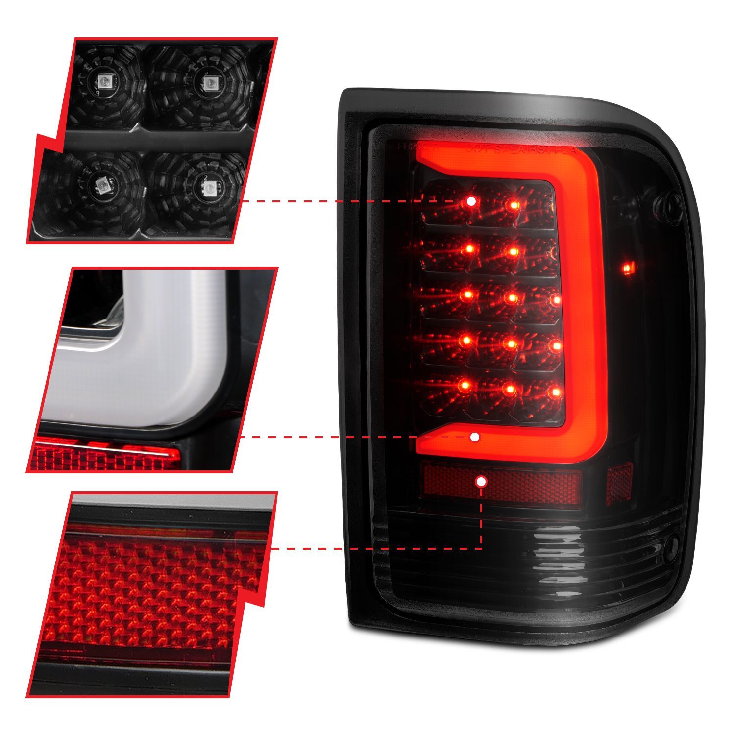 1993-1997 Ford Ranger Anzo LED Tail Light W/ Light Bar Black Housing Clear Lens