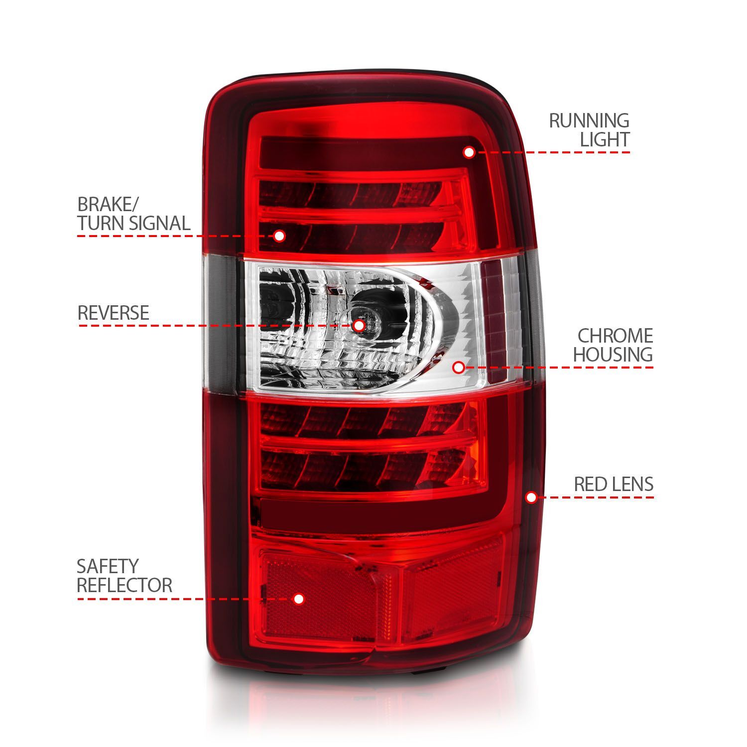 2000-2006 GMC Suburban/Tahoe Anzo LED Tail Light W/ Red Lens Chrome Housing