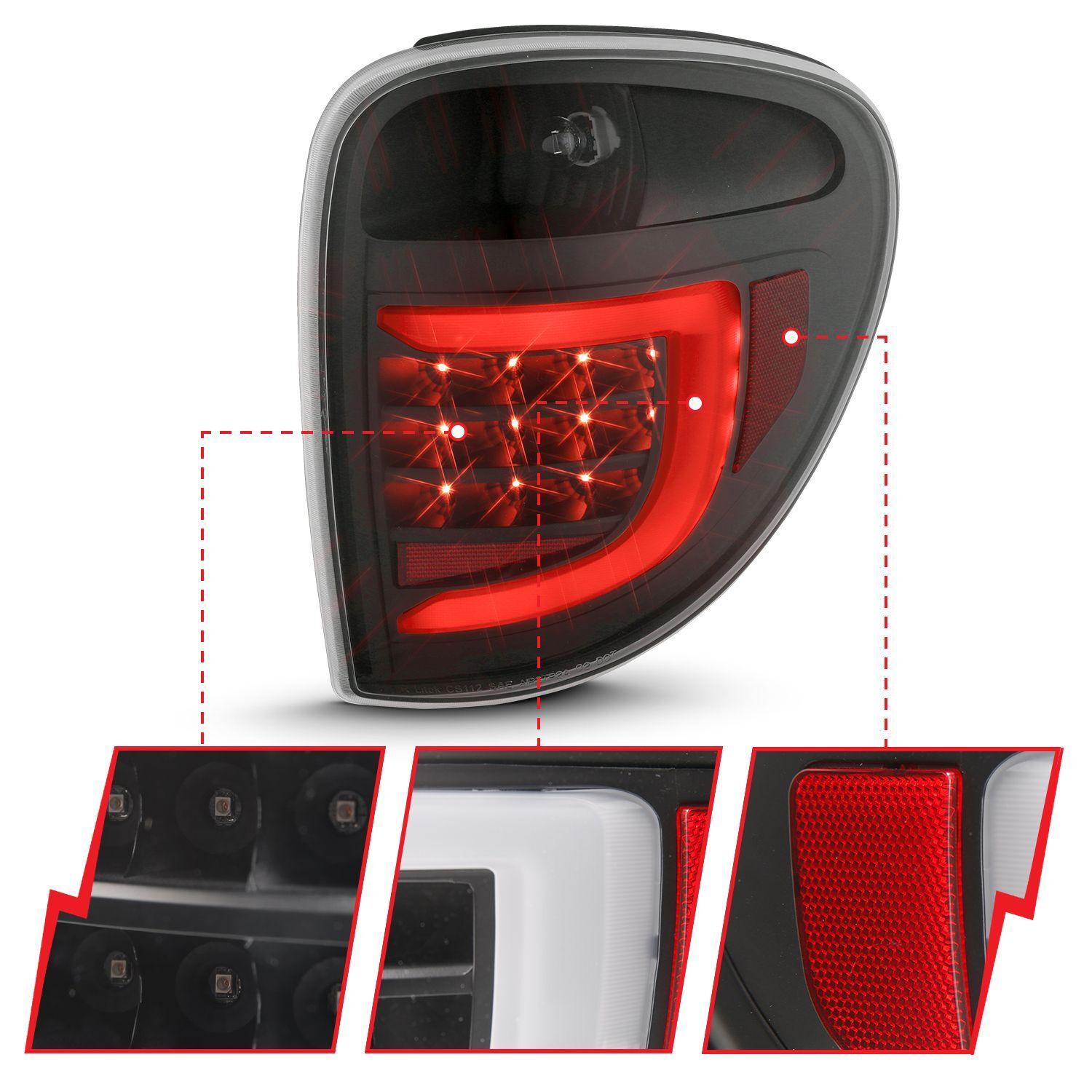 2004-2007 Chrysler Town & Country Anzo LED Tail Lights W/ Light Bar Black Housing Clear Lens