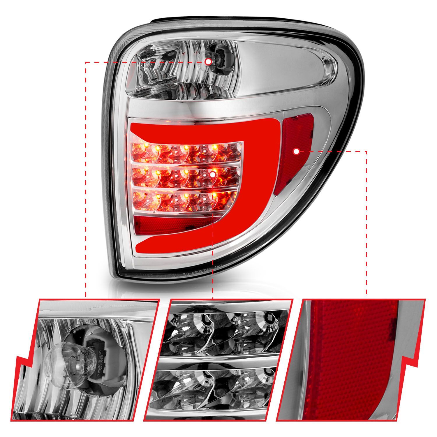 2004-2007 Chrysler Town & Country Anzo LED Tail Lights W/ Light Bar Chrome Housing Clear Lens