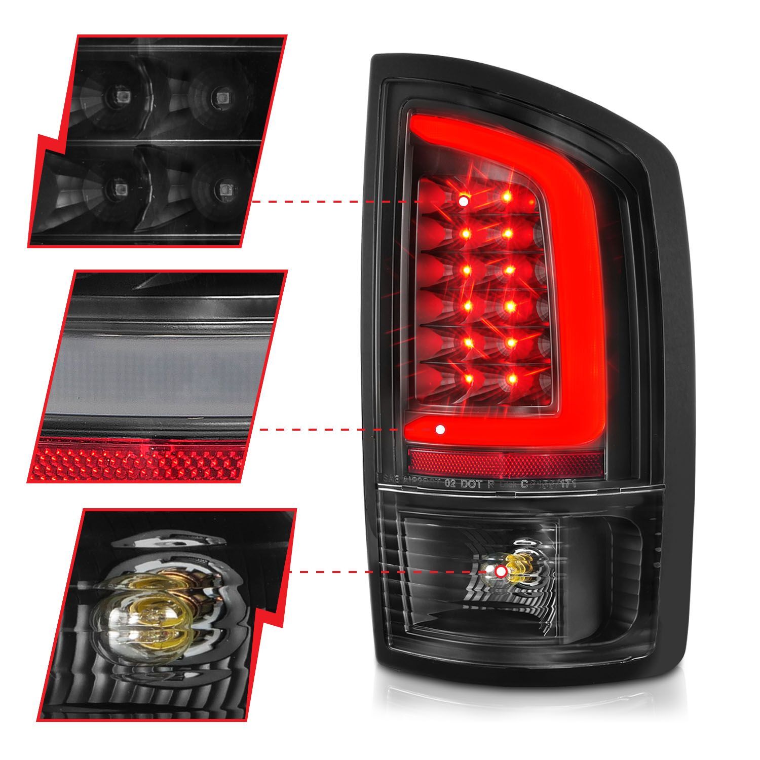 2003-2006 Dodge Ram 1500/2500/3500 Anzo LED Tail Lights W/ Light Bar Black Housing Clear Lens