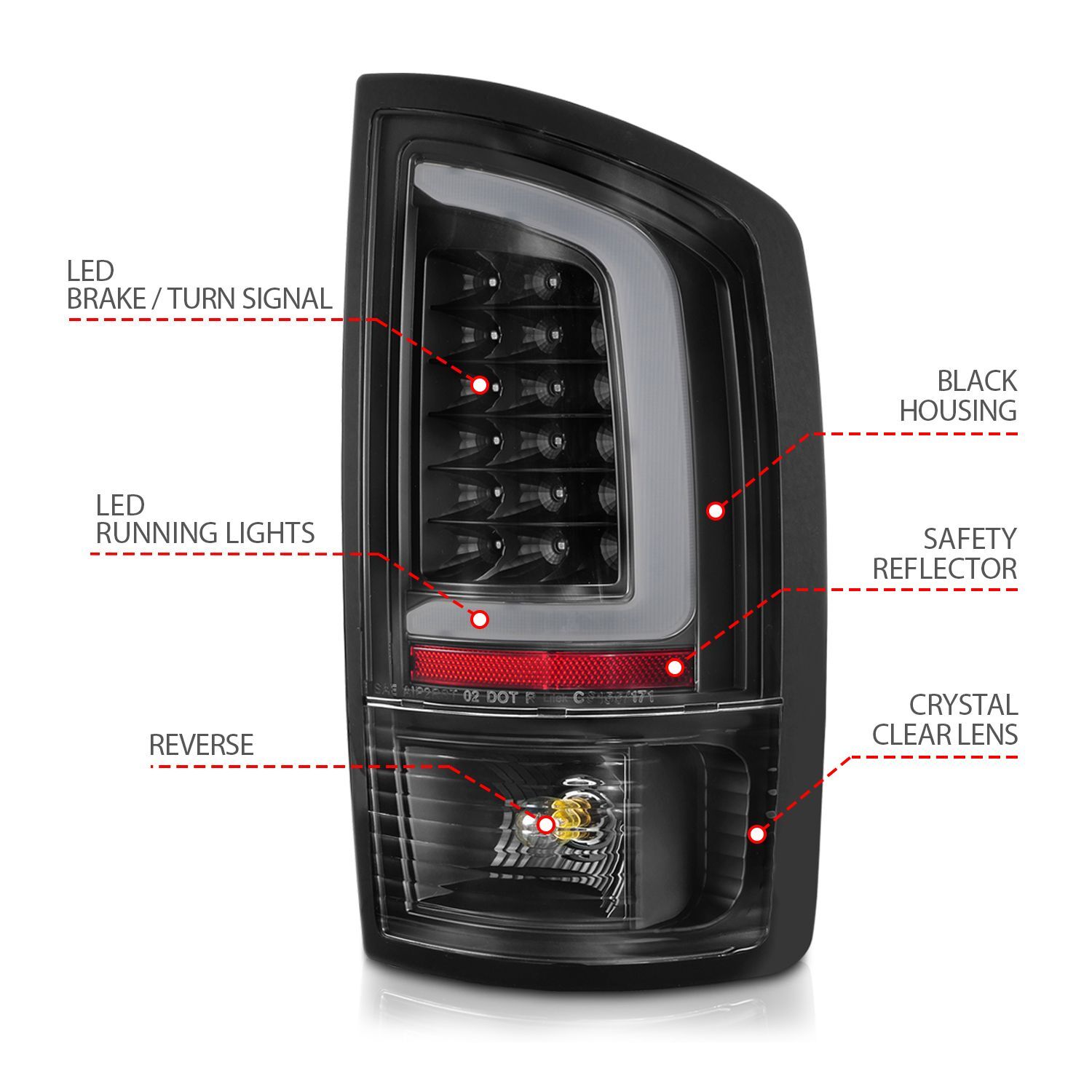 2003-2006 Dodge Ram 1500/2500/3500 Anzo LED Tail Lights W/ Light Bar Black Housing Clear Lens