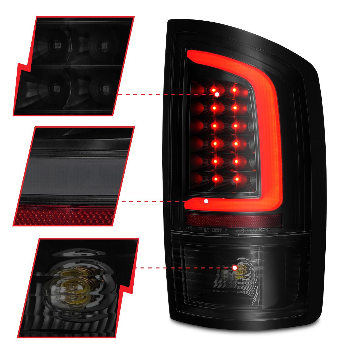 2003-2006 Dodge Ram 1500/2500/3500 Anzo LED Tail Lights W/ Light Bar Black Housing Smoke Lens