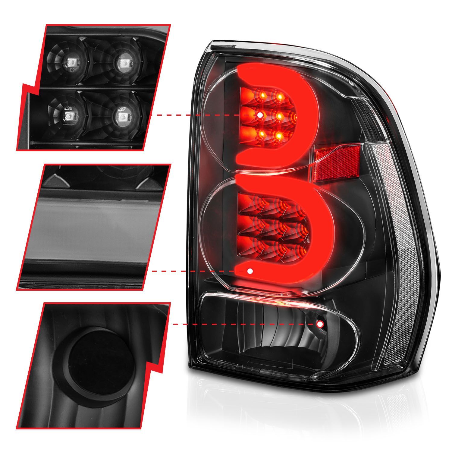 2002-2009 Chevrolet Trailblazer Anzo LED Tail Lights W/ Light Bar Black Housing Clear Lens