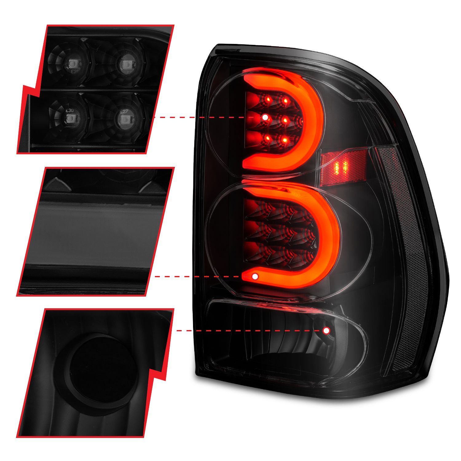2002-2009 Chevrolet Trailblazer Anzo LED Tail Lights W/ Light Bar Black Housing Smoke Lens