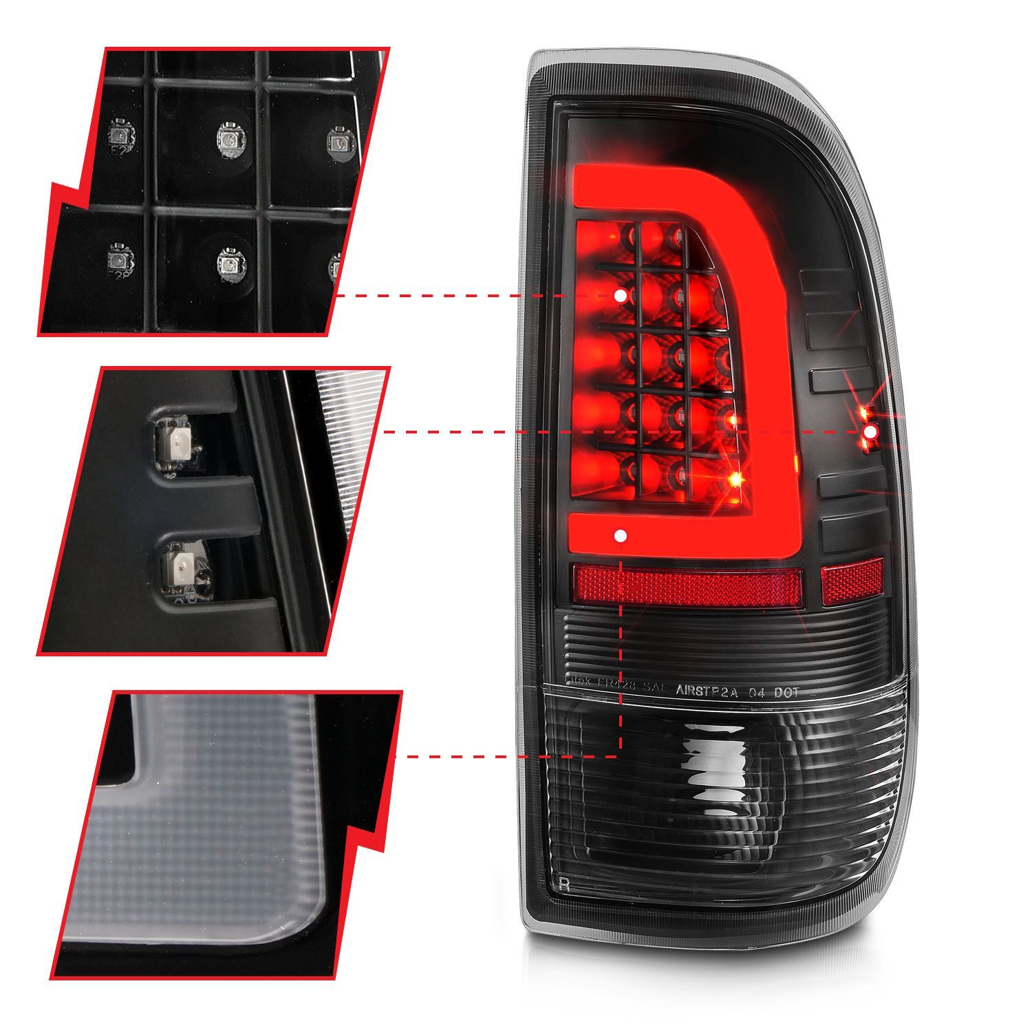 1999-2007 Ford F-150/F-250/F-350/F-450 Super Duty Anzo LED Tail Lights W/ Light Bar Black Housing Clear Lens