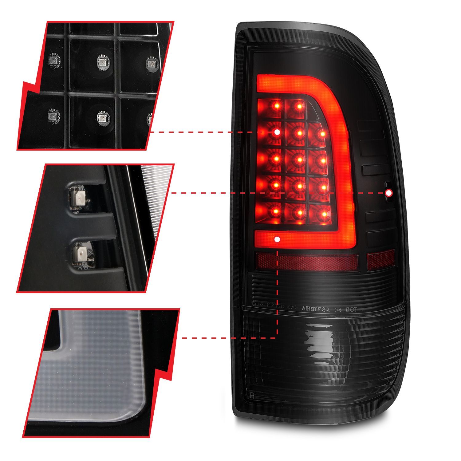 1999-2007 Ford F-150/F-250/F-350/F-450 Super Duty Anzo LED Tail Lights W/ Light Bar Black Housing Smoke Lens